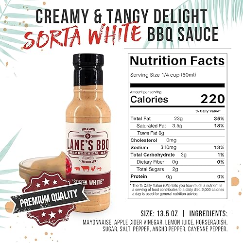 Miniatura 6 de Lane's Sorta White BBQ Sauce, galardonada salsa de pollo, va bien con salsa de carne, carne y hamburguesa, hecha en Estados Unidos, salsa blanca