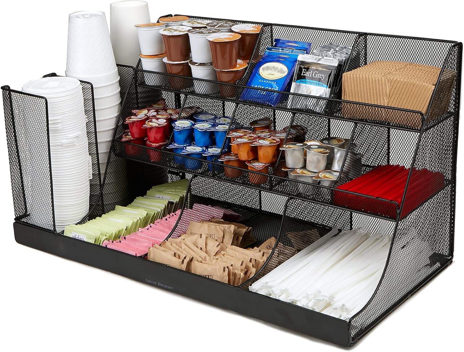 Mind Reader 14 Compartment Condiment organizer, Black & SNACKCAR Supreme Snack organizer, 14 x 14.5 Round, Black