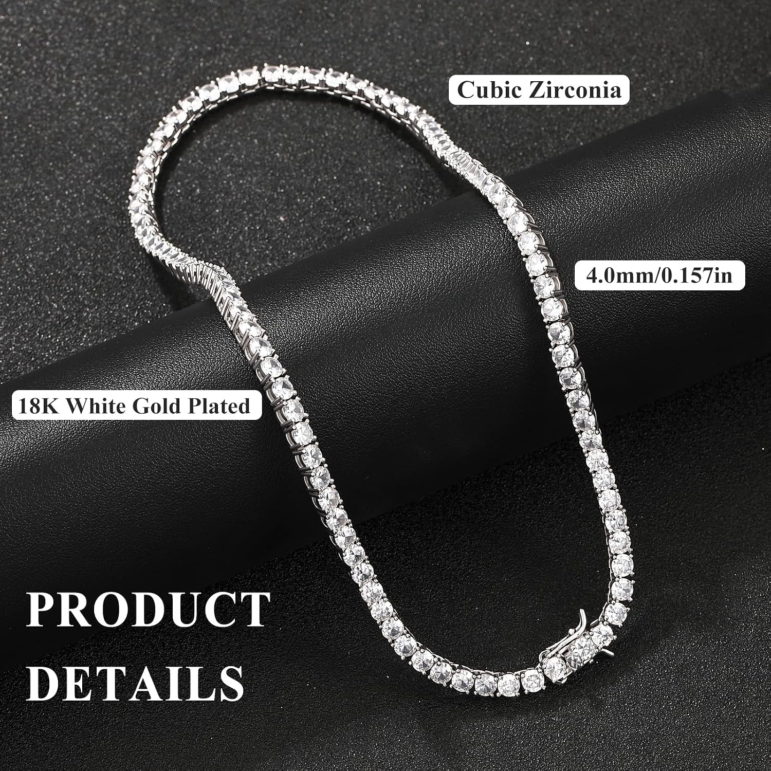 4mm Cubic Zirconia Tennis Necklace – 18K White/Yellow Gold Plated Classic Round CZ Chain Necklace Hypoallergenic Wedding & Party Jewelry Gift for Women and Men (16–20 Inch) 5mm Zircon Earrings
