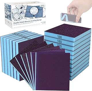 18 Pack Double-Sided Sanding Sponge, Wet Dry Sanding Blocks 80/100/120/180/220/240 Grit, Washable Sandpaper Sponge Assortment Pack for Curved Wood Furniture Paint Drywall Metal