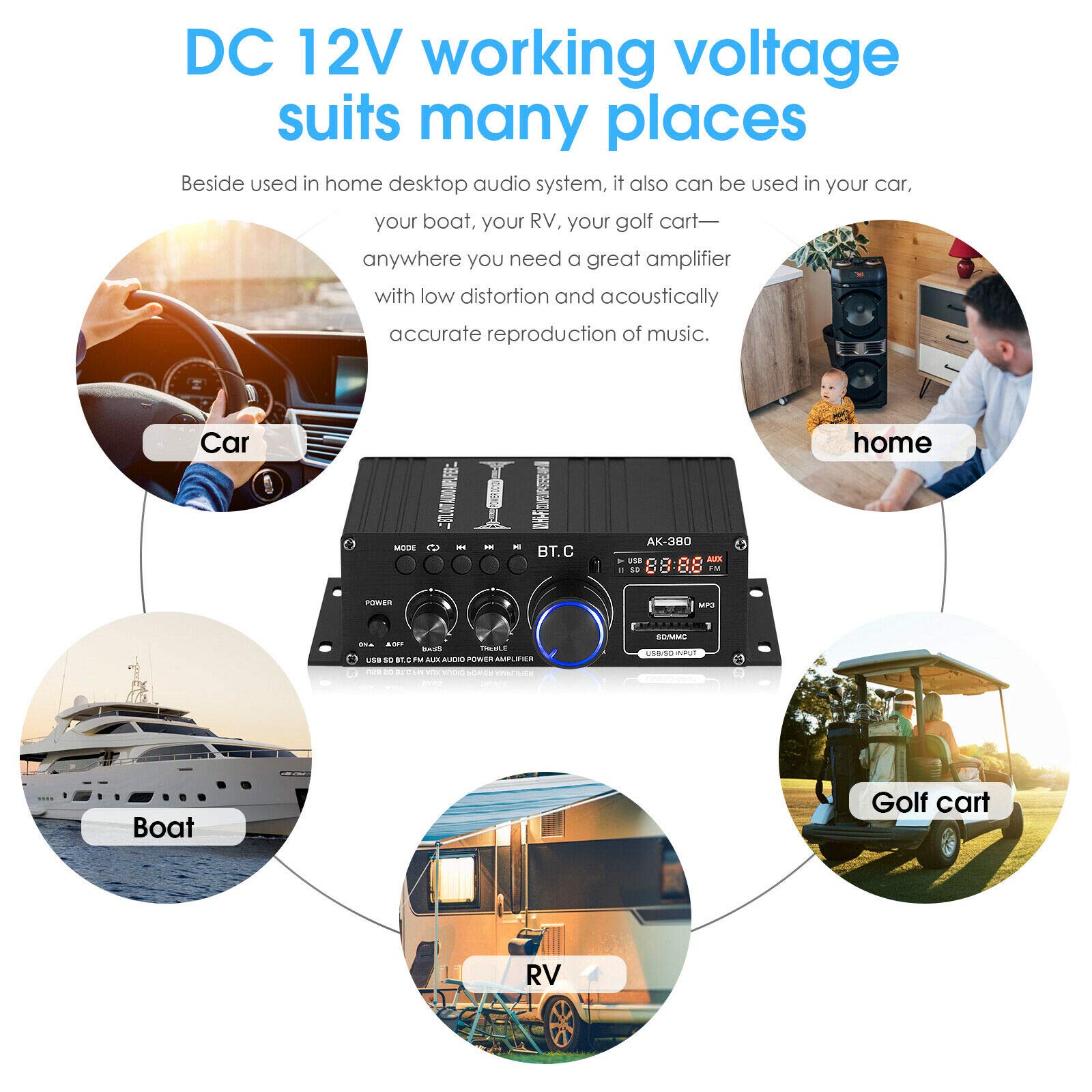 Mini Amplificatore Bluetooth 5.0 40W+40W Per Casa E Auto – Lettore USB, FM, RCA E AUX