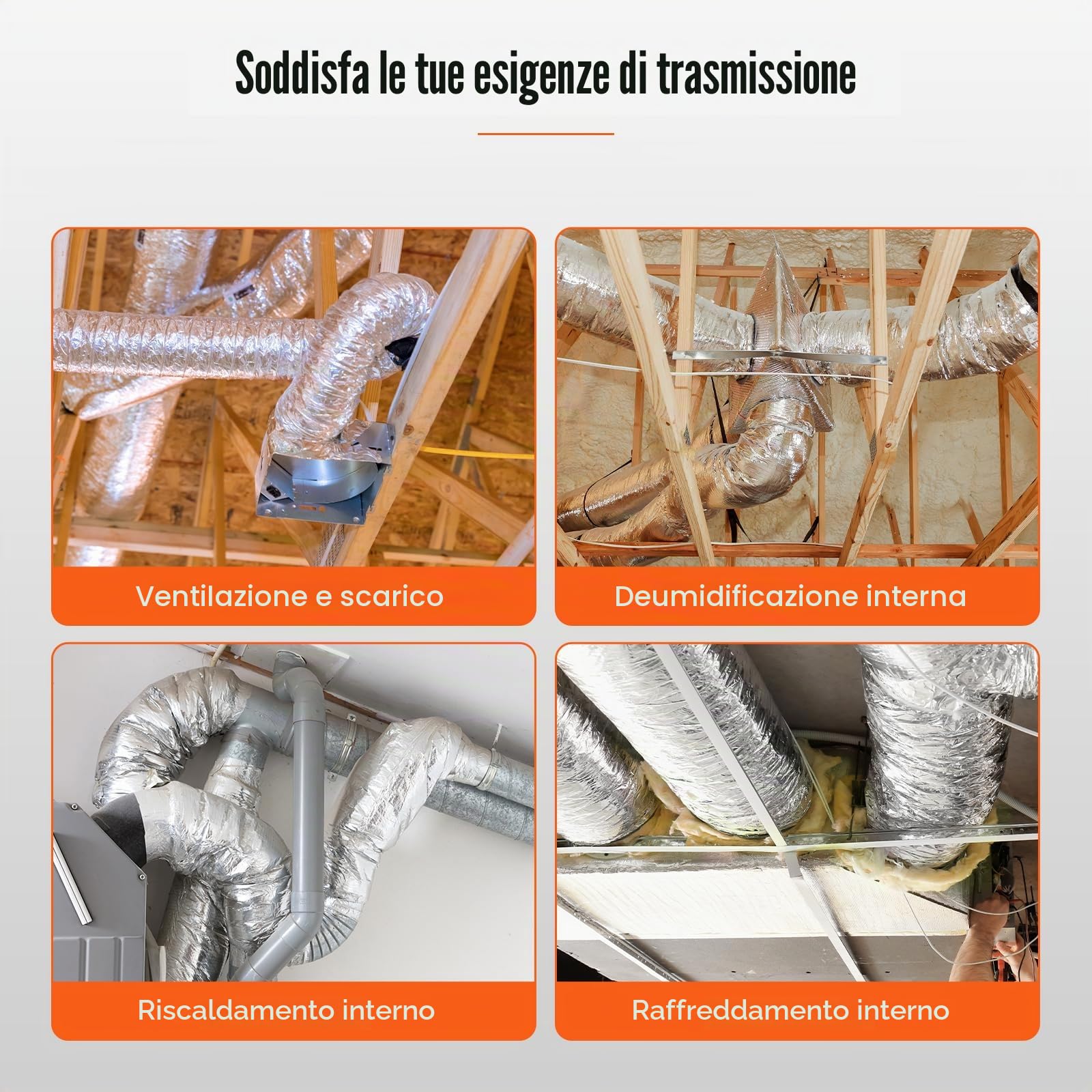 VEVOR Tubo Flessibile Coibentato 130x7620 mm Condotto di Sfiato Termoisolante in Alluminio PET con 2 Fascette Stringitubo Protezione a Tre Strati per Ventilazione, Riscaldamento, Raffreddamento, R-4.2