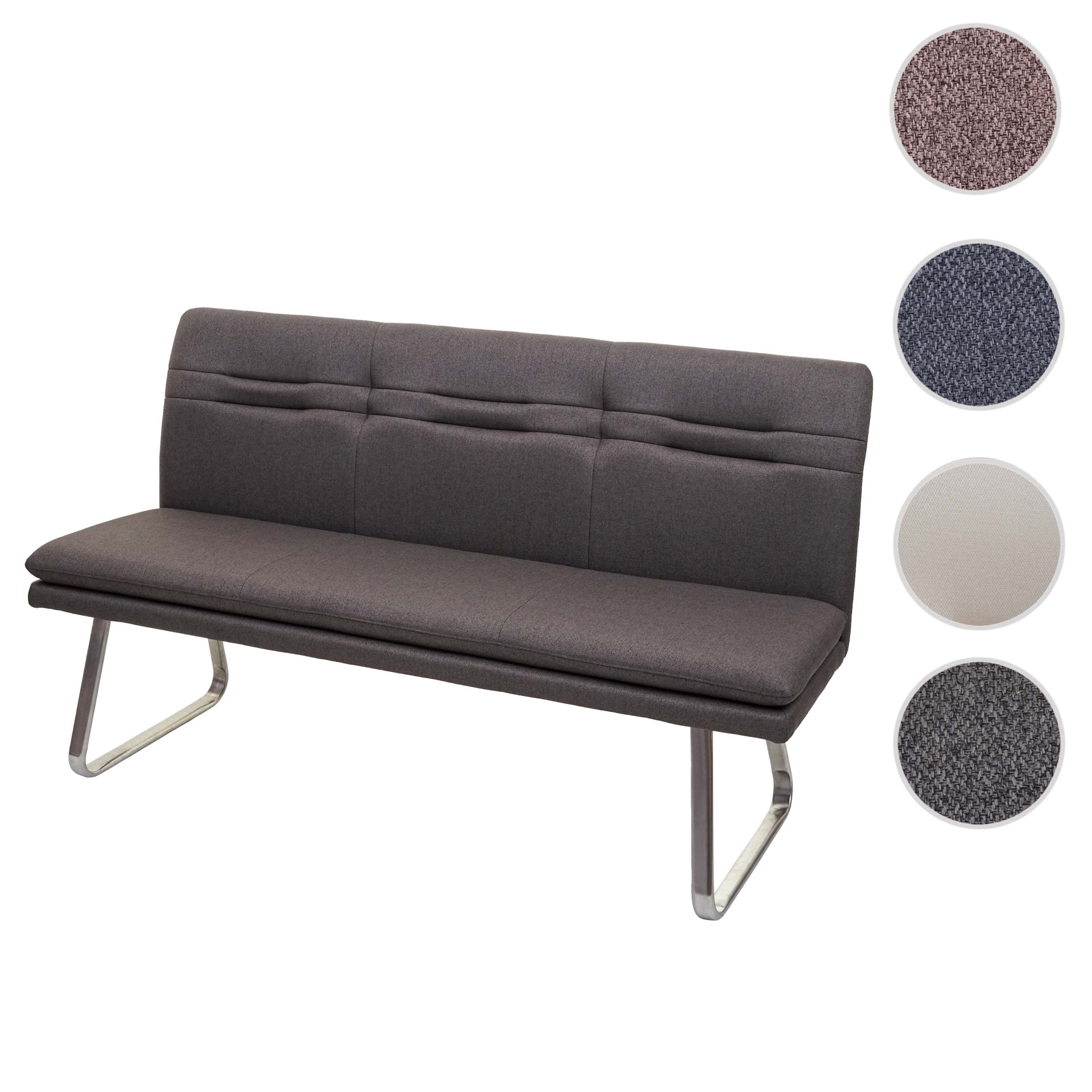 Mendler Sitzbank HWC-H70, Esszimmerbank Bank Polsterbank, Rückenlehne Stoff/Textil Edelstahl gebürstet - grau-braun 160cm