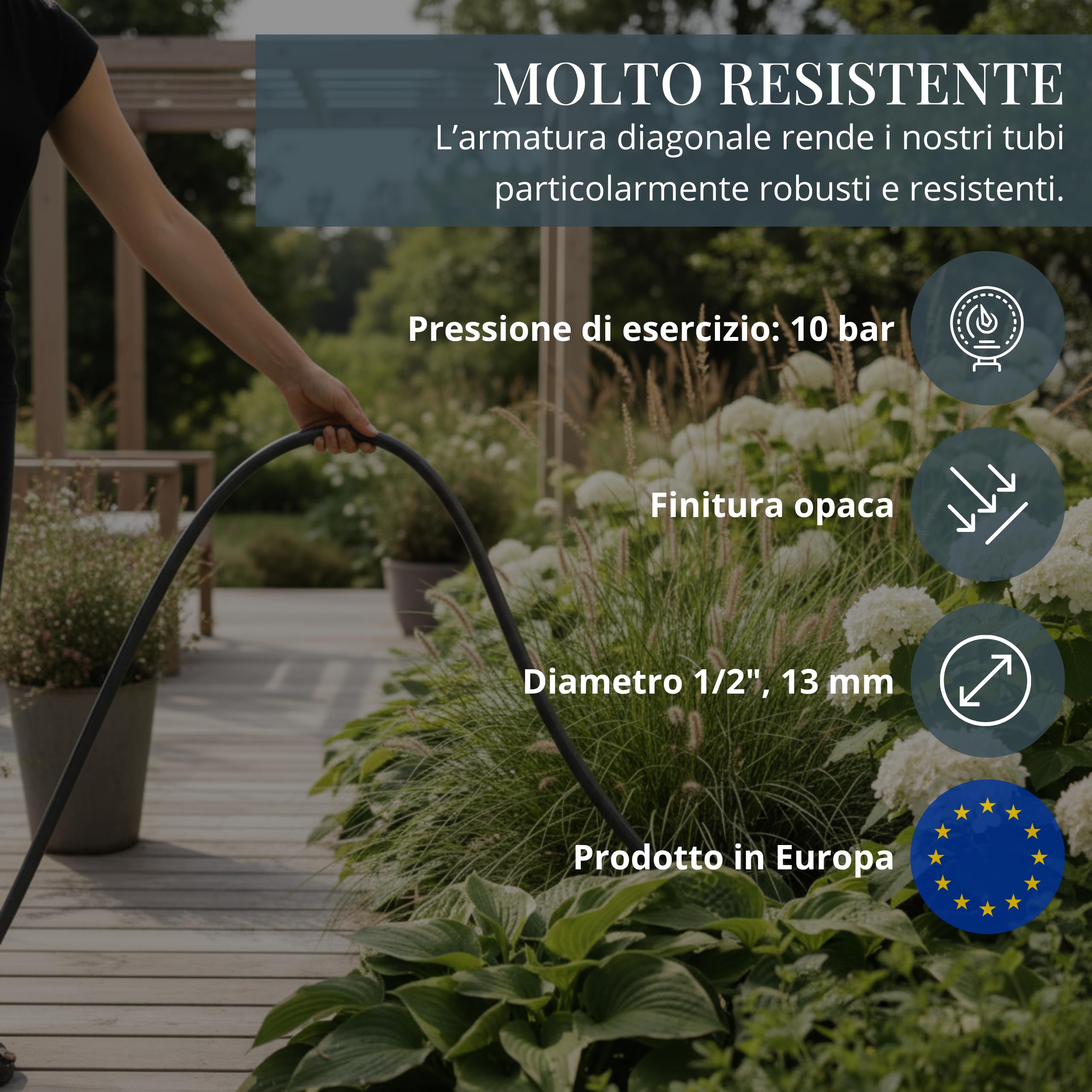 LIVLIG Set tubo 50 m 1/2" – tubo resistente UV e anti‑piegatura con pistola e raccordi (G3/4, stop 1/2, rapido) – Antracite