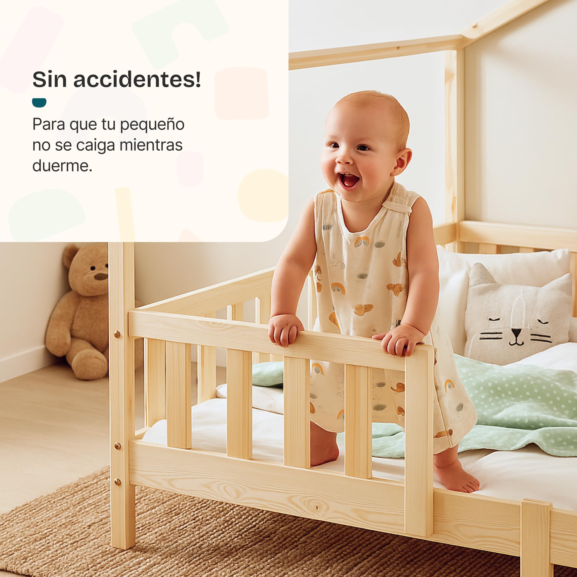 [en.casa] Cama para niños Casita Treviolo hasta 120 kg Cama Infantil con Reja Protectora Forma de casa de Madera Pino 120 x 200 cm - Pino Natural