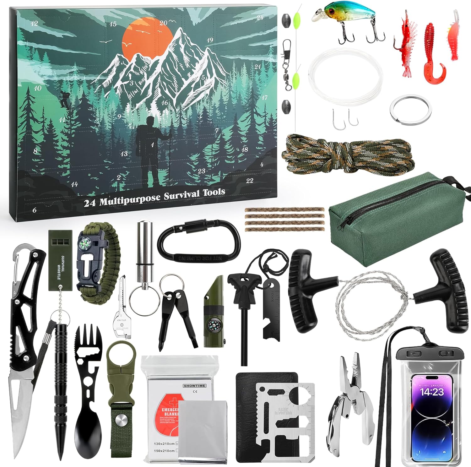 Survival Kit Advent Calendar for Men 2025-24 Days Survival Tools Advent Calendar for Adult Teen Boy, Christmas Countdown Survival Gear Gift for Outdoor Camping, Fishing, Hunting, Hiking Adventures