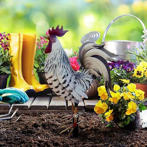 Miniatura 4 de Decoración de gallo al aire libre, estaca de jardín de gallo, arte de gallo de metal, estatua de gallo para patio, estacas de jardín de hierro para