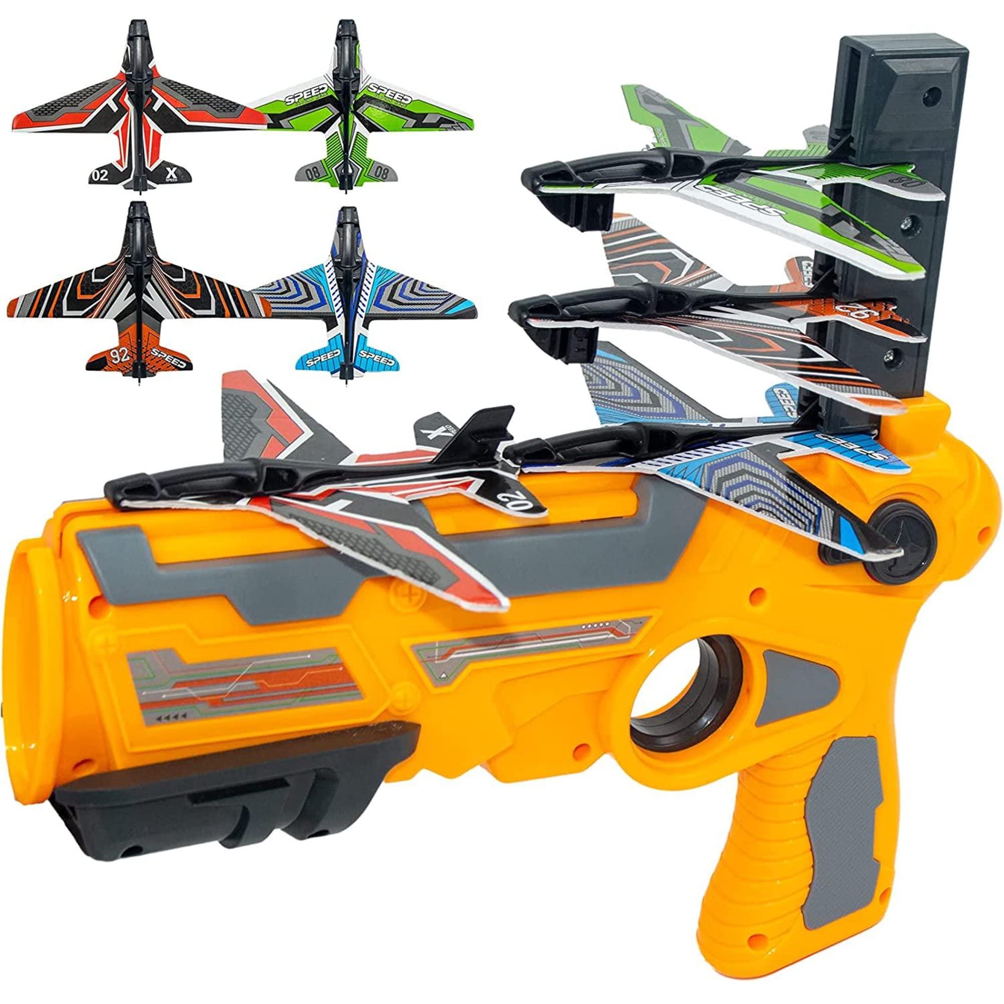 AMERTEER Foam Airplane Launcher Toy for Kids Ages 4-8 | Airplane Gun with 4 Foam Glider Planes | One-Click Shooting Airplane Launcher, Outdoor Toy for Boys Ages 3-12 | Perfect Flying Gift for Kids