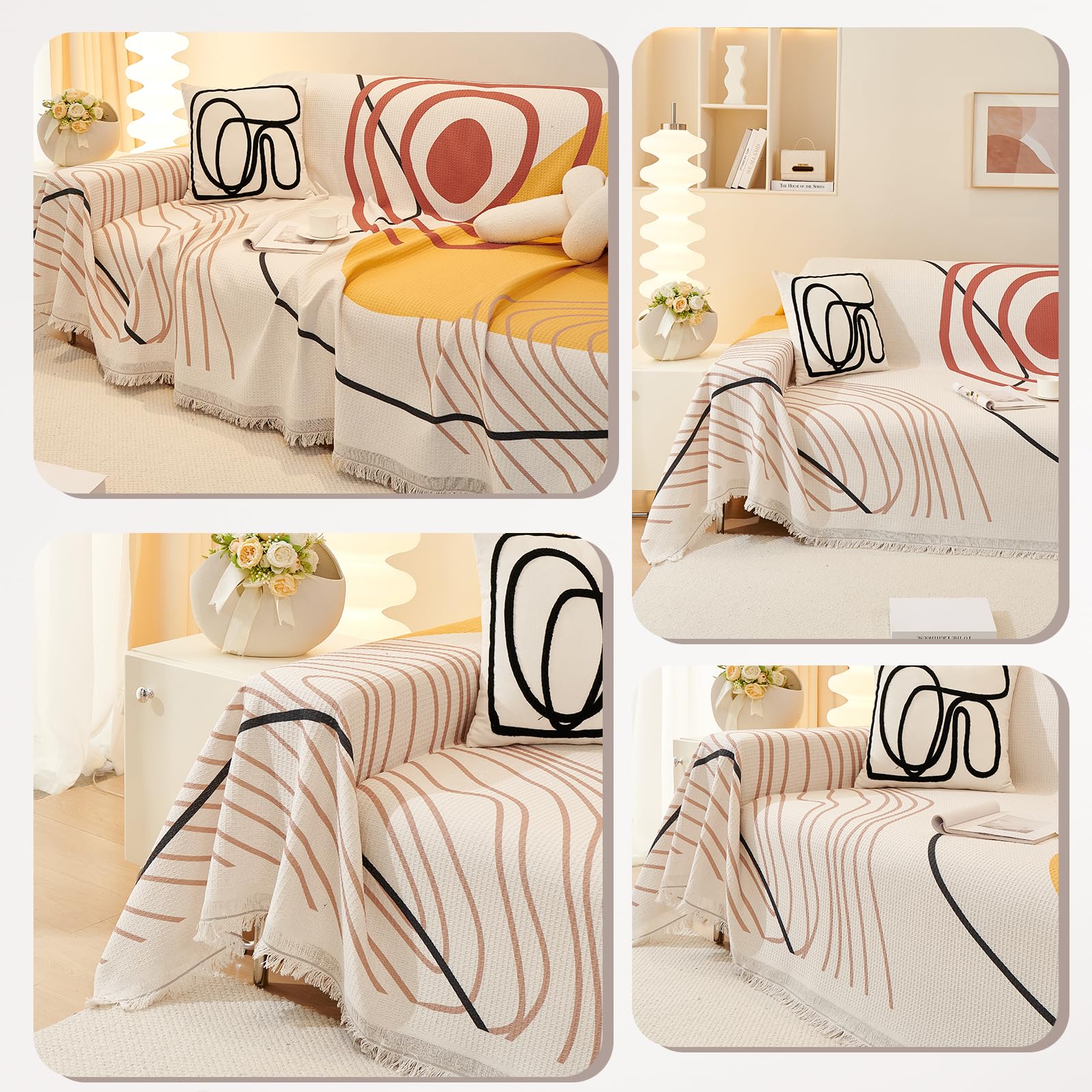 Premium Sofaüberwürfe mit Quasten – Waffelpique Decke, Atmungsaktiv, Scheuerfest, Knitterfrei, Katzenkratzresistent, Maschine Waschbar Couchdecke überwurf 180 * 260cm-Sonnenaufgang