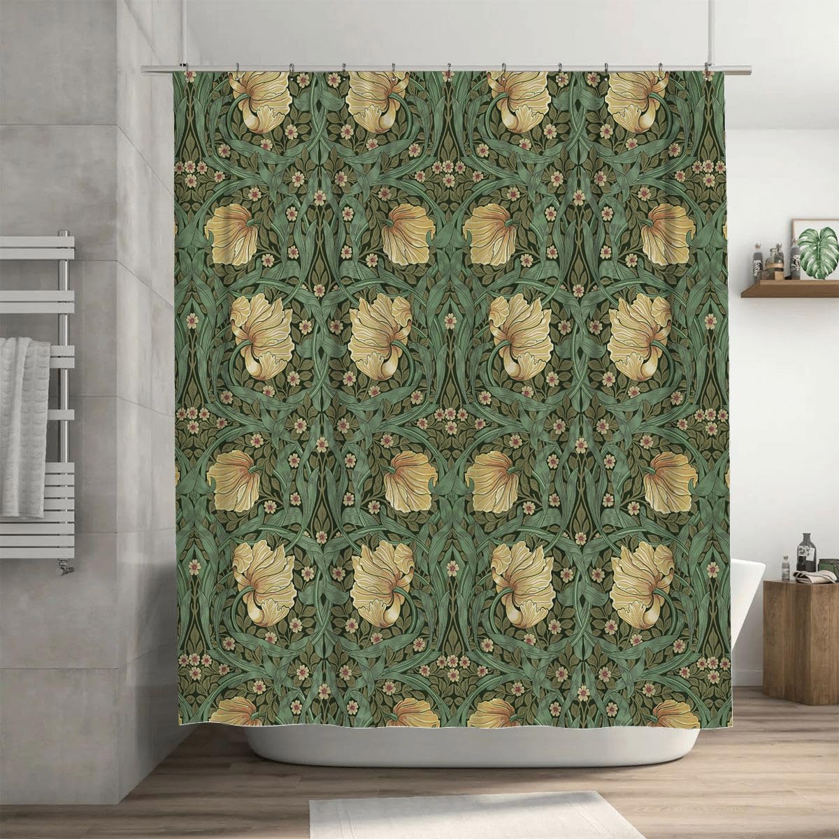 Sotyi-ltd Tenda da doccia francese shabby chic con 12 ganci, resistente alla muffa, impermeabile, lavabile, 183 x 183 cm
