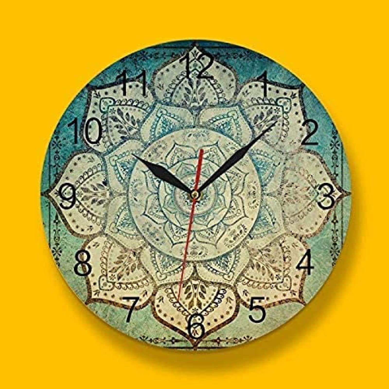 Amazon.co.jp: 現代の壁掛け時計は色あせたインドの曼荼羅の花柄の印刷