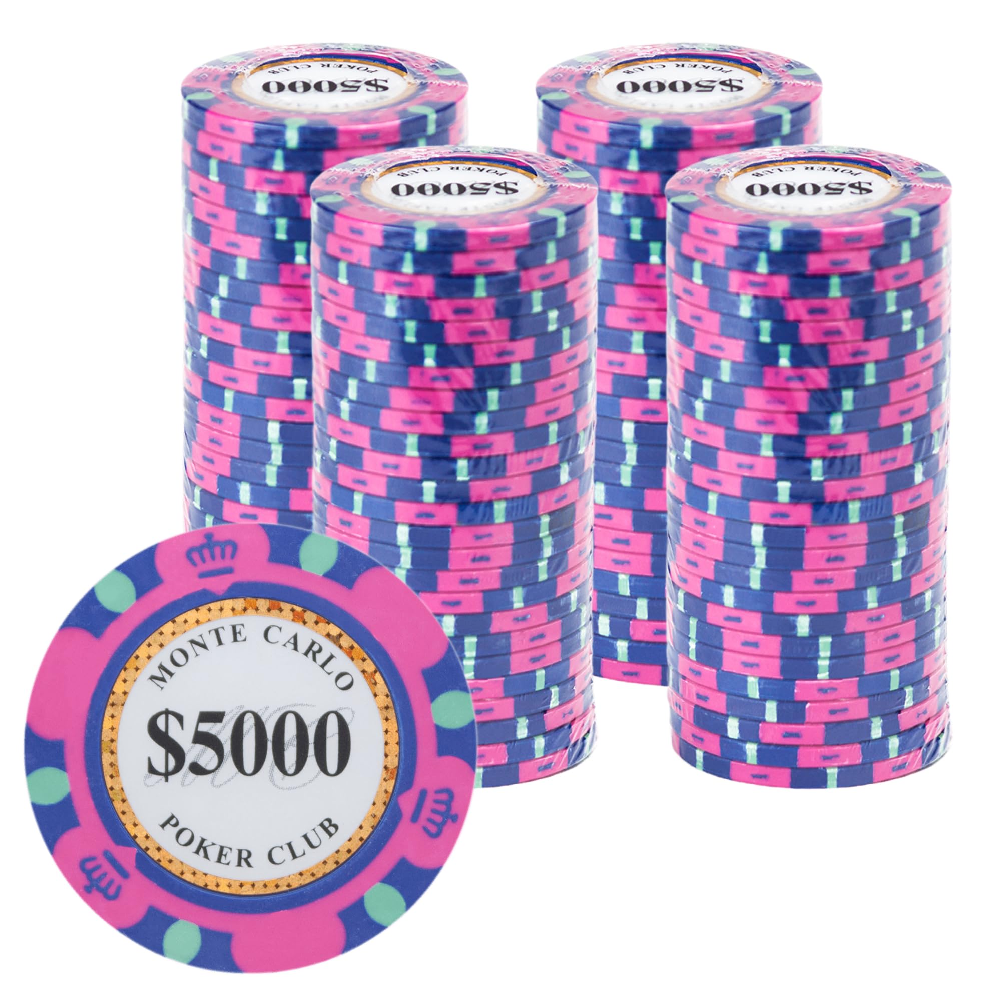 Gamers Lounge Monte Carlo 14-gram Poker Chips (100-pack) - Premium Heavyweight Clay Composite ($5,000 Pink)