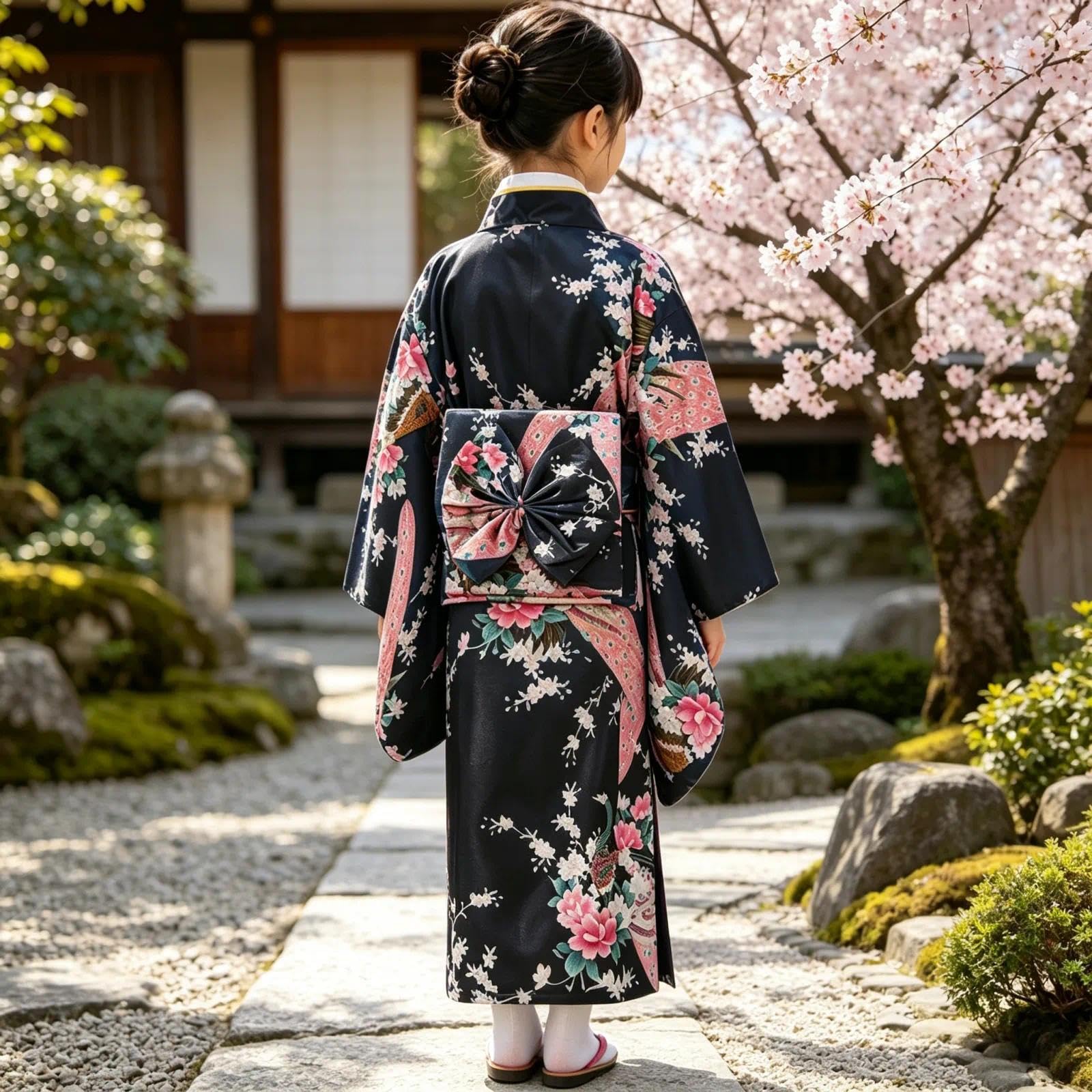 Niños Yukata Vendimia Estilo Japones - Niña Kimono Tradicional Ropa Seda Tela Túnica Desgaste Boda Partido Actuación Vestido