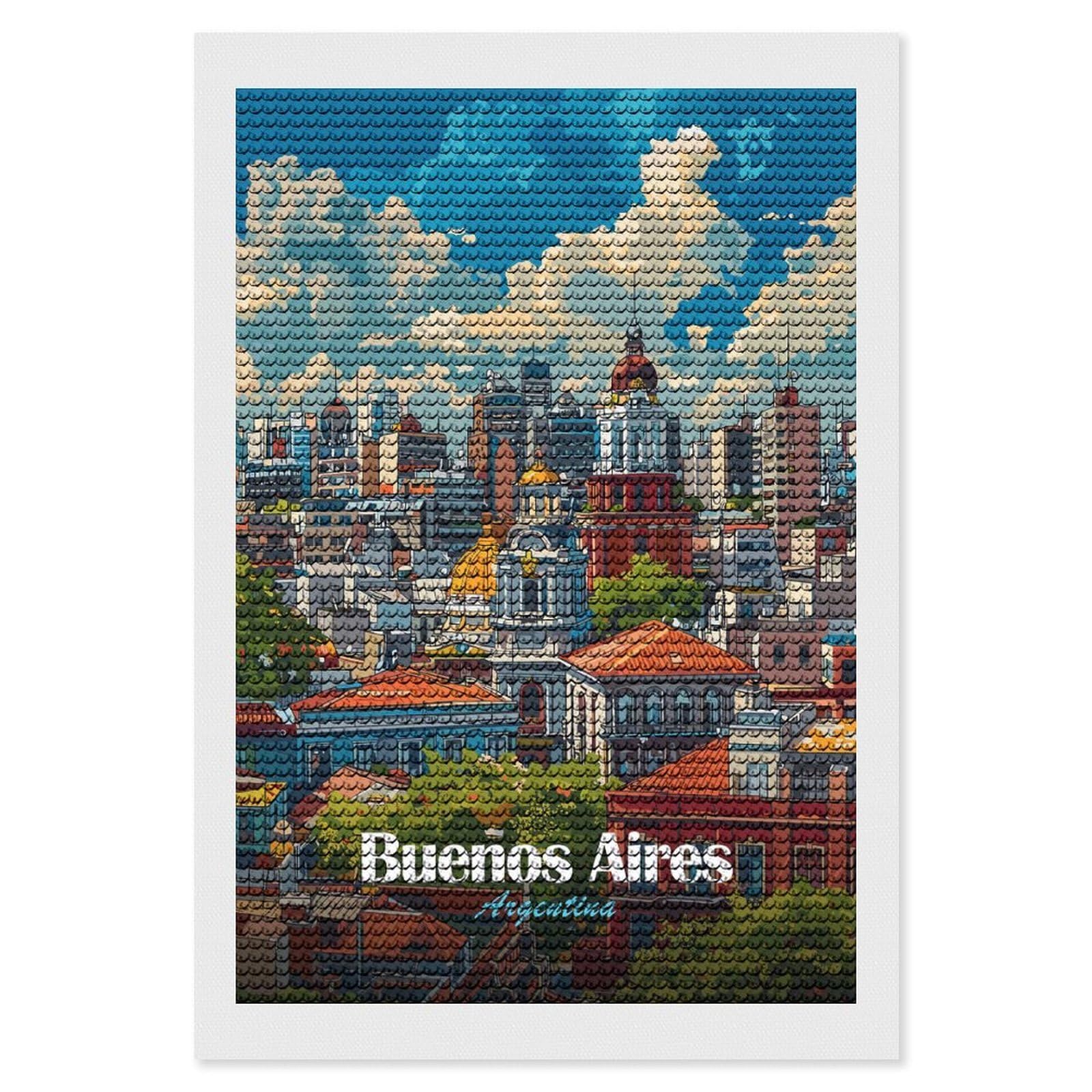 Junmoney Buenos Aires Cityscape(2) Round Drill Diamond Painting 8"x12", for Craft Lovers, Stress Relief Craft, Bedroom Decor, Festive Craft Gift