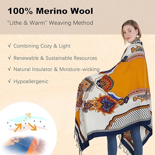 Miniatura 169 de DANA XU Manta de pashmina extragrande 100% de lana merina, bufanda de viaje, bufanda de cachemira para mujer, otoño e invierno, chal de gran