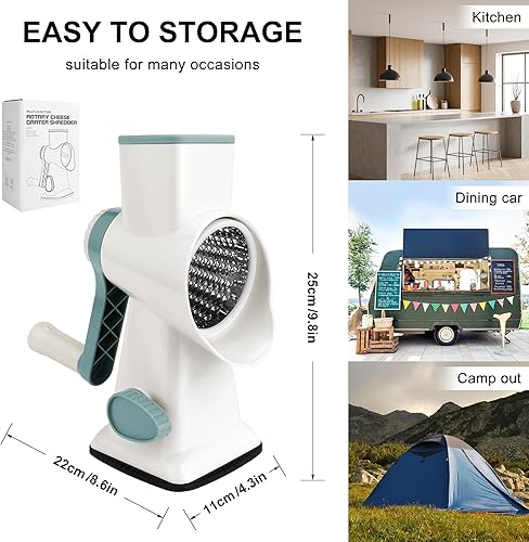 Miniatura 8 de Rallador de queso, rallador giratorio de queso, picador de verduras, acero inoxidable con base de succión al vacío, herramienta de cocina