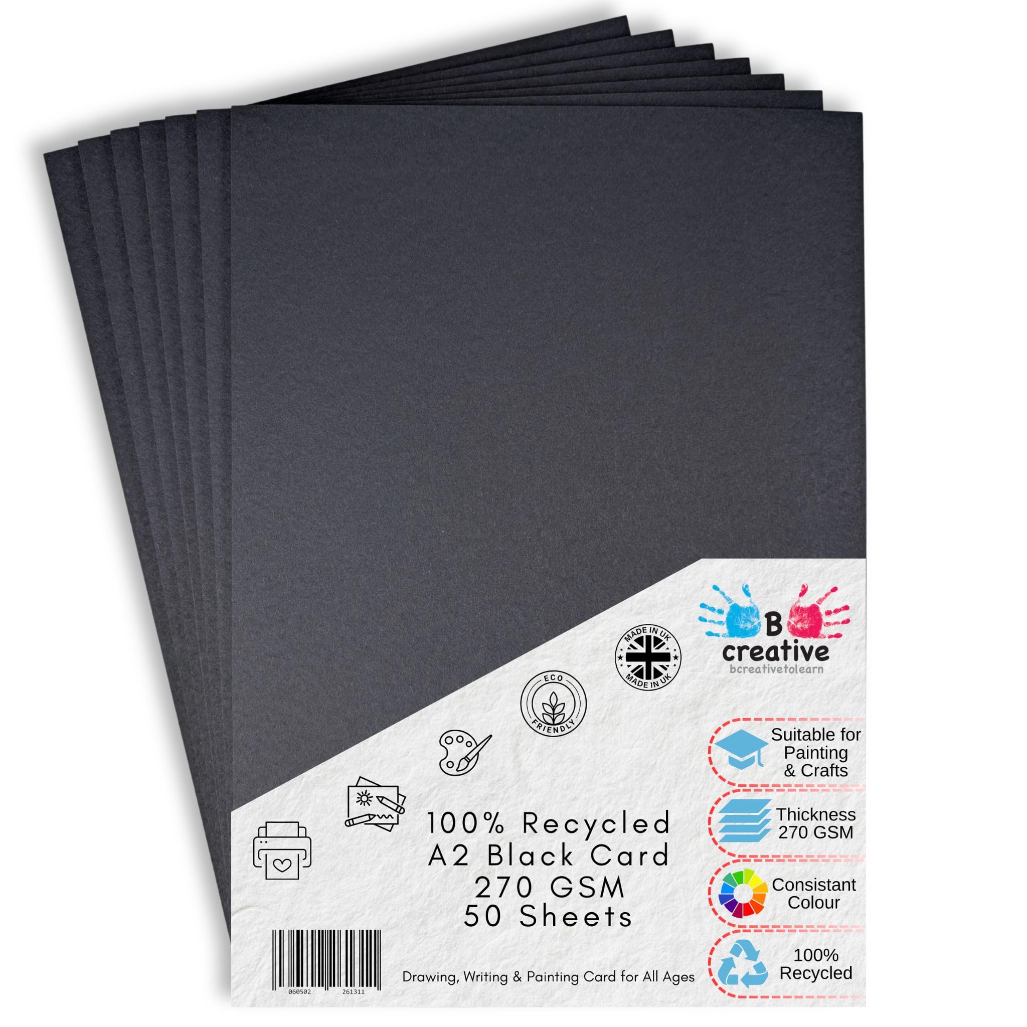BCreativetolearn A2 Black Card 42 x 59.4 cm 270gsm 50 Sheets – Thick Recycled Card for Arts, Crafts, Displays & Printing