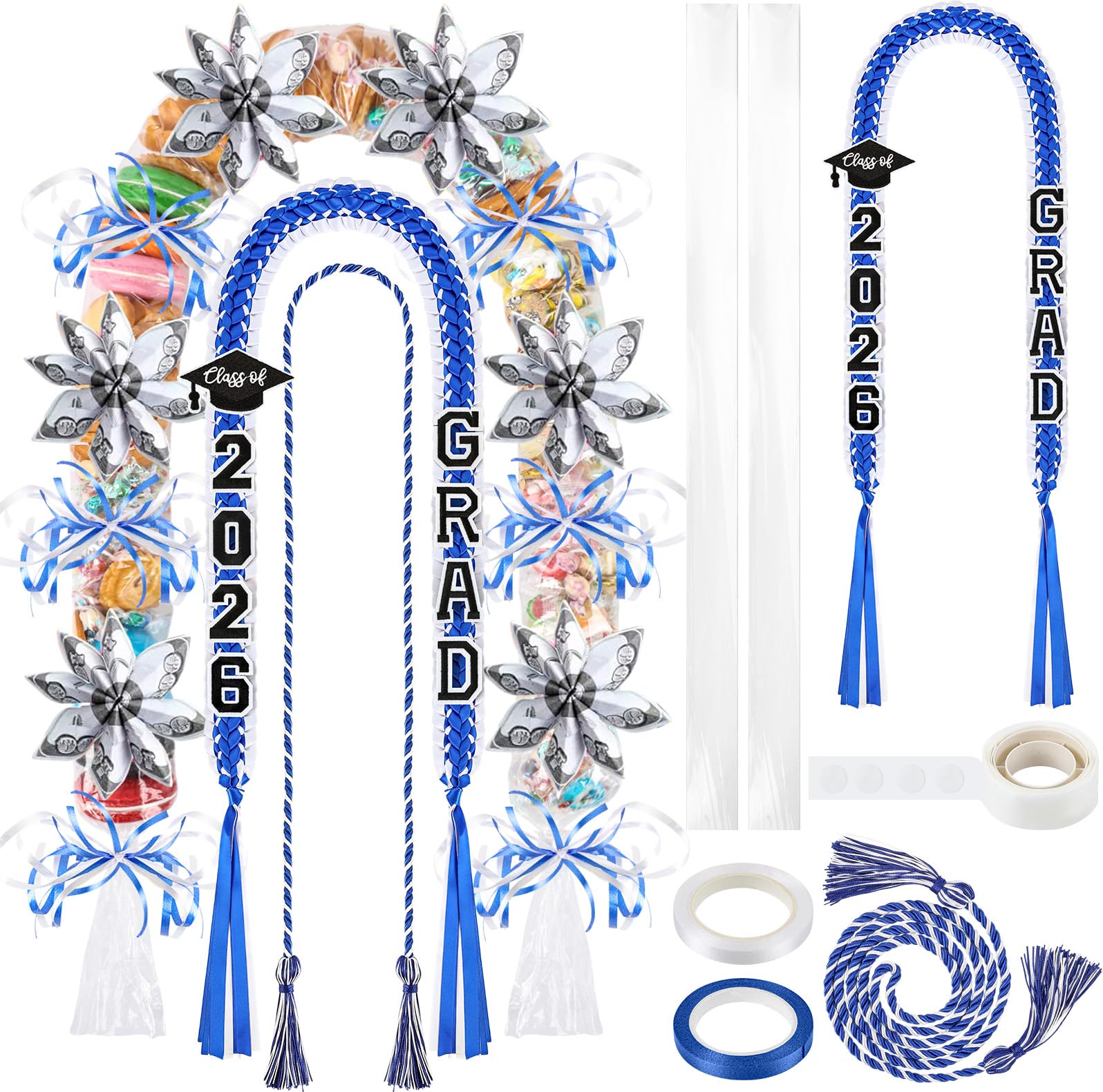 YLOLUL Graduation Ribbon Leis Graduation Candy Lei Kit with Honor Cord Class of 2025 Graduation Gift for Party