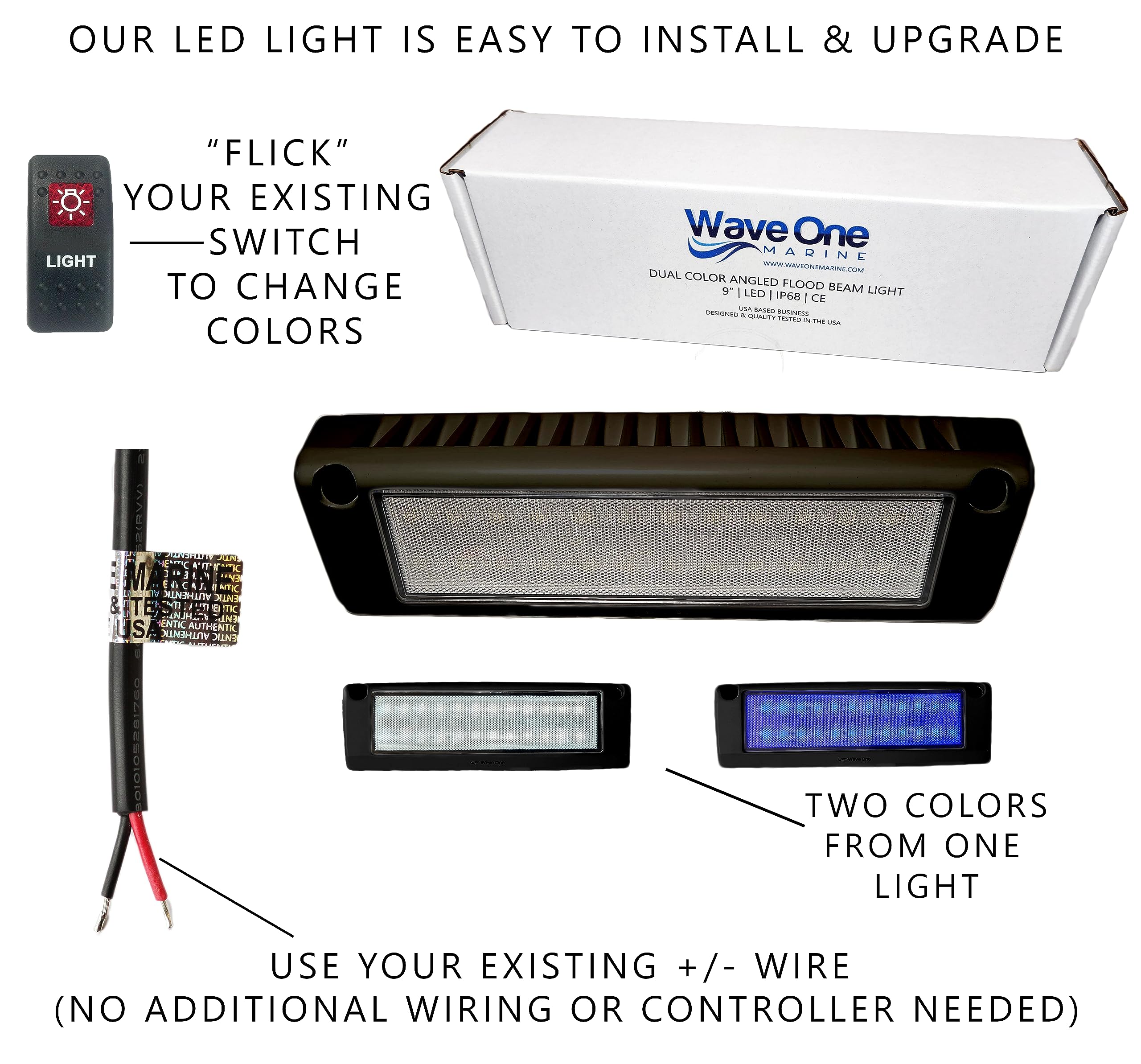 Dual Color 9" LED Porch Light - 12V 2400 Lumen White/Blue Angle Light For RV, Boat & Outdoor Use