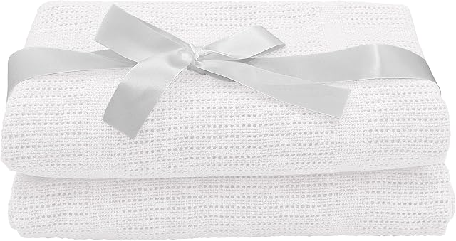 Noble & Brite Cotton Cellular Baby Blanket Twin Pack, Pink, Blue, and White  Cellular Blanket For Newborn Baby  Soft and Lightweight  For Baby Cot / Pram / Moses Basket / Travel (90 x 60cm, White)