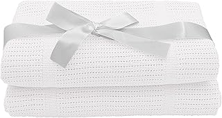 Cotton Cellular Baby Blankets Twin Pack, Cellular Blanket For Newborn Baby, Soft and Lightweight For Baby Cot, Pram, Moses Basket, Travel (90 x 60cm, White)