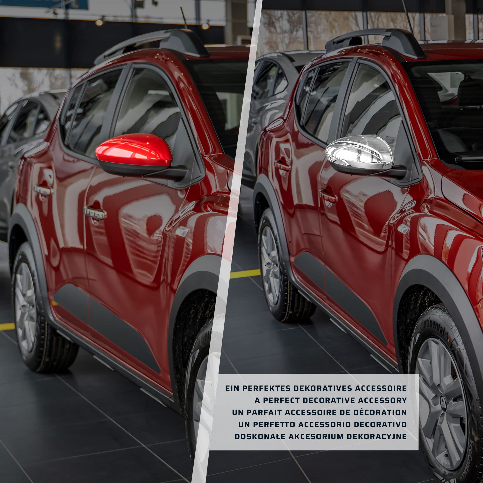 CHROMEMASTER | Nakładki na Lusterka Zewnętrzne | Kompatybilne z Dacia Sandero Stepway BJI Hatchback, 5 Drzwi od 2021 | Inox; Osłony Lusterek to Niepowtarzalny Wygląd Auta i Ochrona Przed Uszkodzeniem