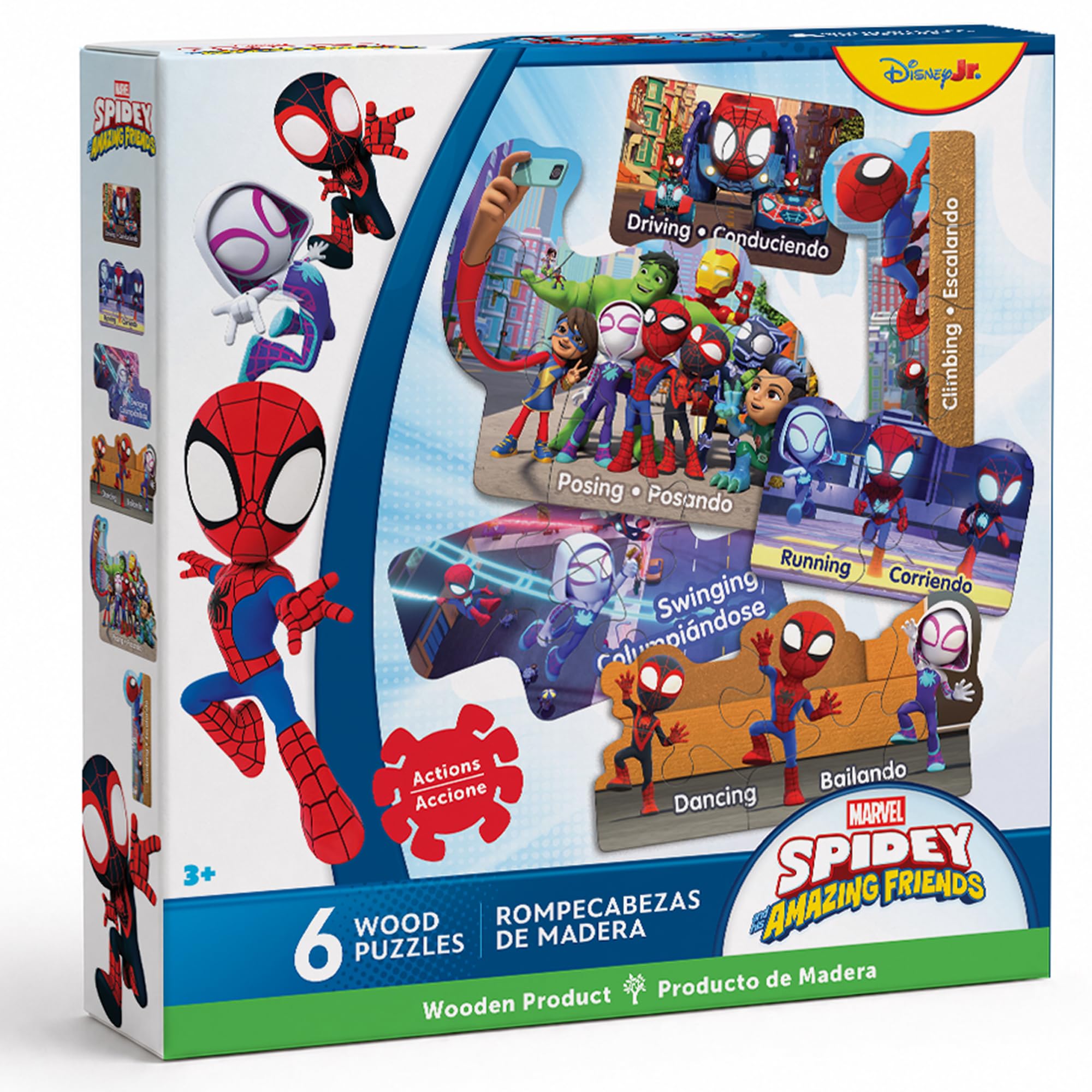 Disney Educational Puzzles - 6-Pack Mini Shaped Wood Jigsaw Puzzles, Spidey & Friends - Ages 3+