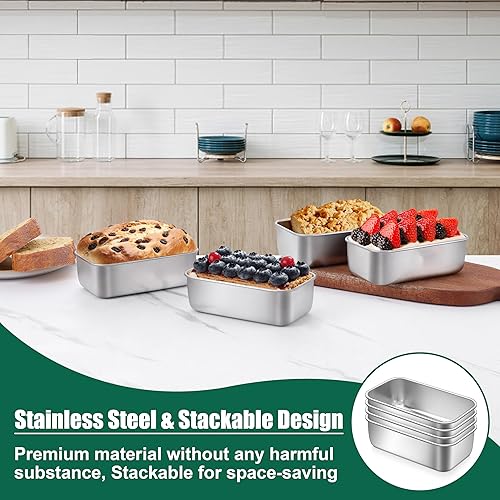 Miniatura 6 de P&P CHEF Juego de mini moldes para pan, 4 moldes pequeños para pan, 6.3 x 3.5 pulgadas de acero inoxidable para pan casero, pastel de carne,