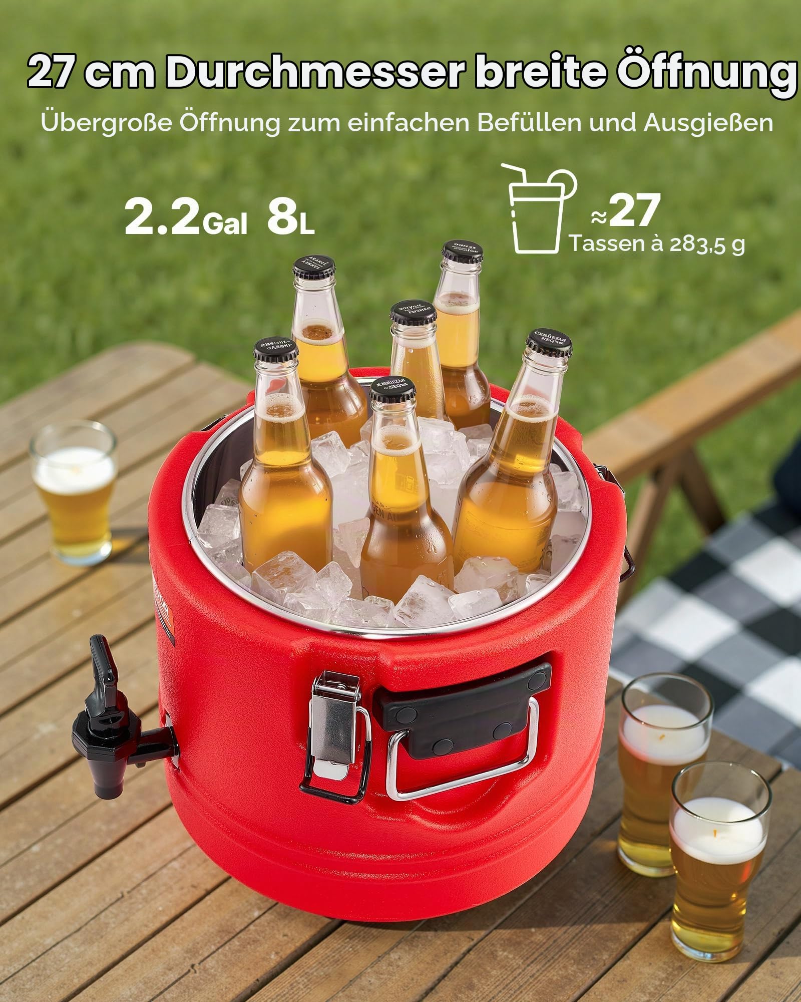 VEVOR isolierter Getränkespender 8 L Thermo-Getränkespender für Heiß- und Kaltgetränke mit Zapfhahn, lebensmittelechter Kühlkrug mit Innenseite aus 304er-Edelstahl, für Tee Kaffee Restaurant