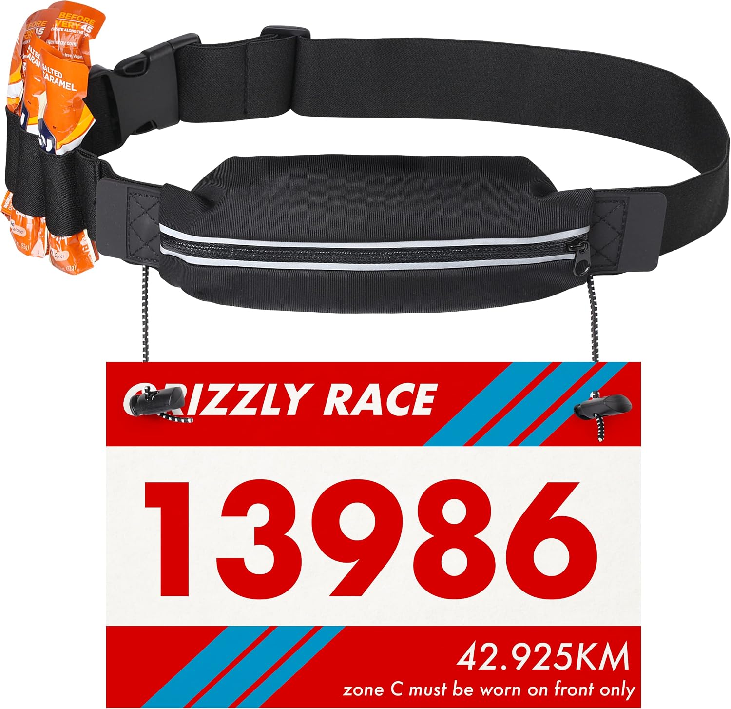 Reflective Running Race Bib Belt With Elastic Webbing - Lightweight Fits All Waist Sizes 30”-42” Running Belts for Women and Men for Marathon, Triathlon - Runners Belt - Running Belt Bib Holder