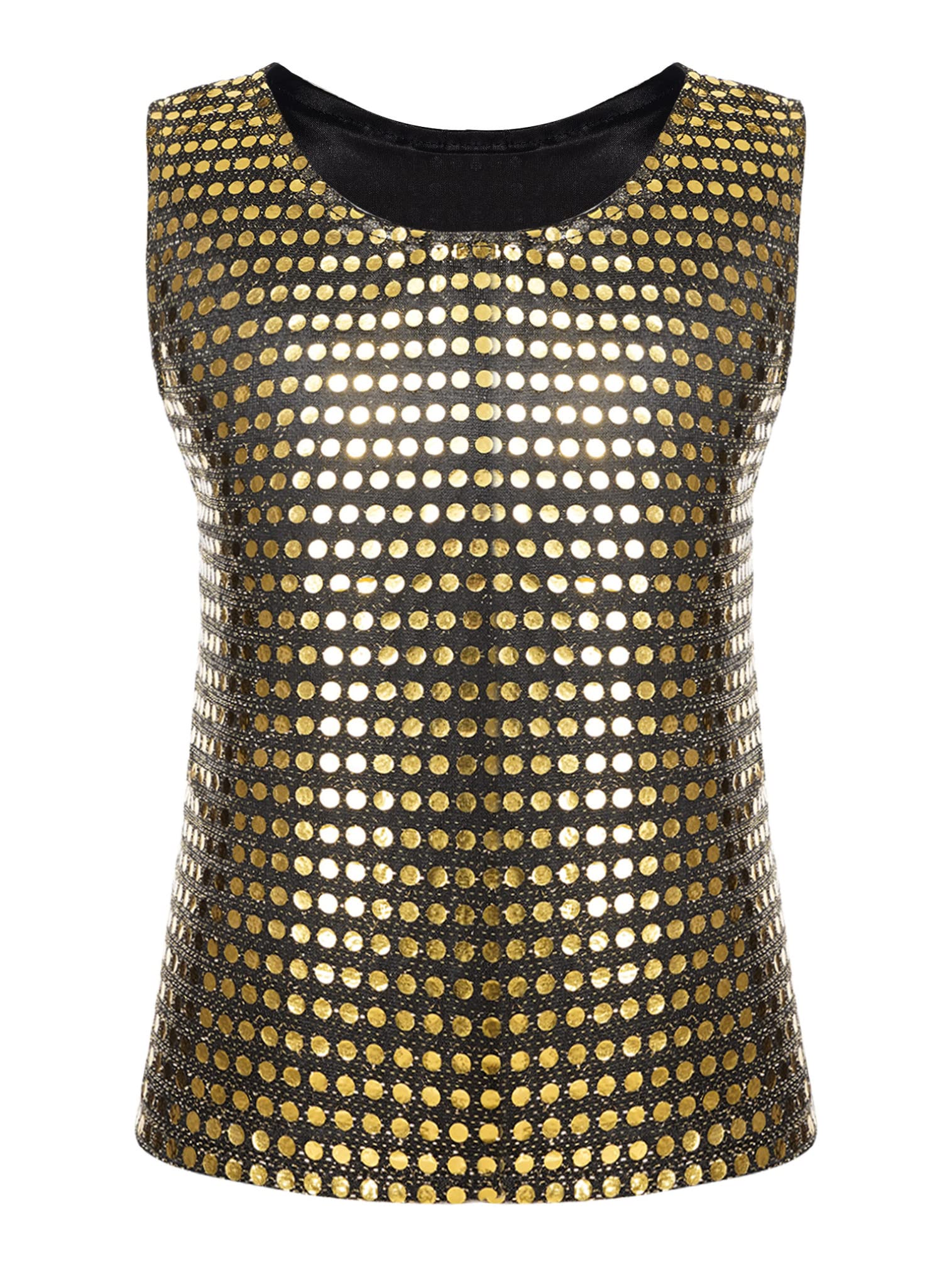 easyforever Girls Boys Sleeveless Shiny Latin Hip Hop Jazz Ballet Dance Crop Top Vest Sports Bra Shirt Festival Costume Black&Gold 2-4 Years