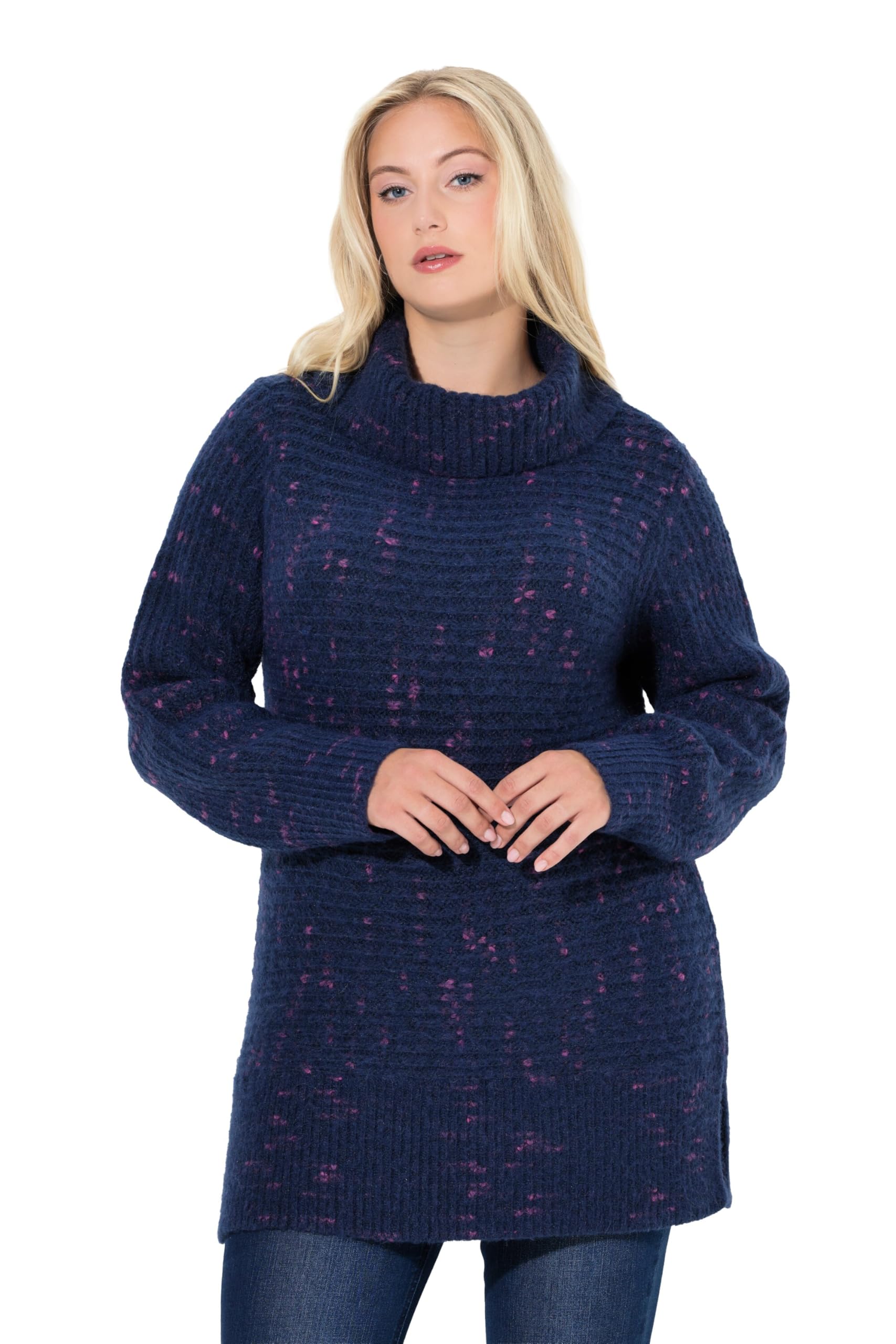 Ulla Popken Damen große Größen Übergrößen Plus Size Pullover, Spaceyarn-Effekt, Rollkragen, Langarm 834136