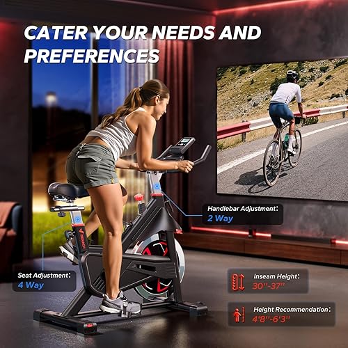 Miniatura 6 de MERACH Bicicleta estática magnética, bicicleta de ciclismo de interior con aplicación de desarrollo propio, capacidad de peso de 350 libras y