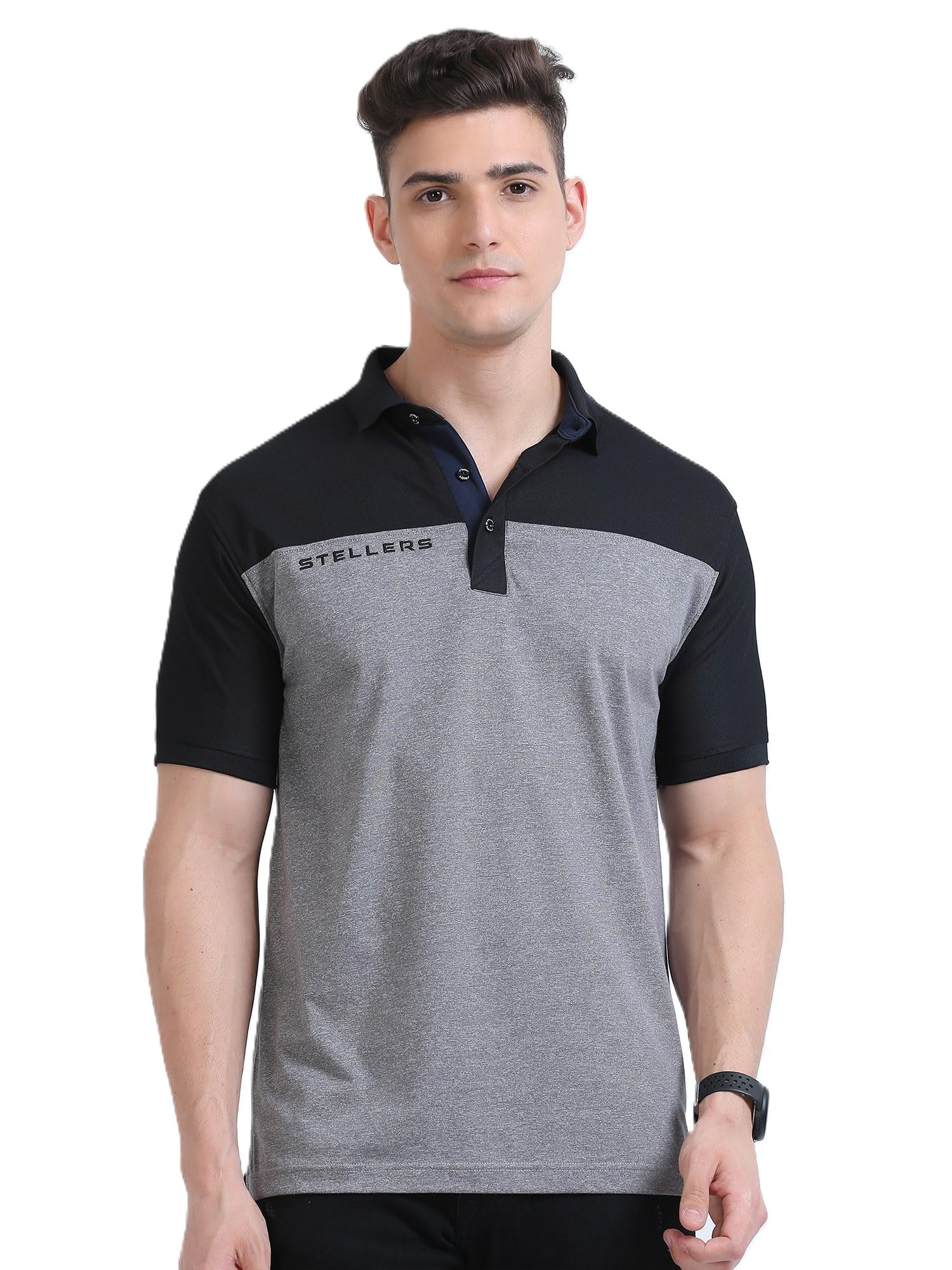 STELLERSMen's Dual Color Polo T-Shirt | Feather Touch Feel |Regular Fit| Odour Resistant| Anti-Static| Wrinkle Free | Quick Dry | Stretchable | Lightweight | Sweat-Proof