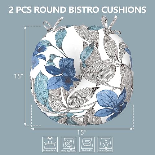 Miniatura 3 de LVTXIII Cojines de asiento bistró para exteriores para todo tipo de clima, cómodos cojines redondos para sillas de patio de 15 x 15 x 4 pulgadas,