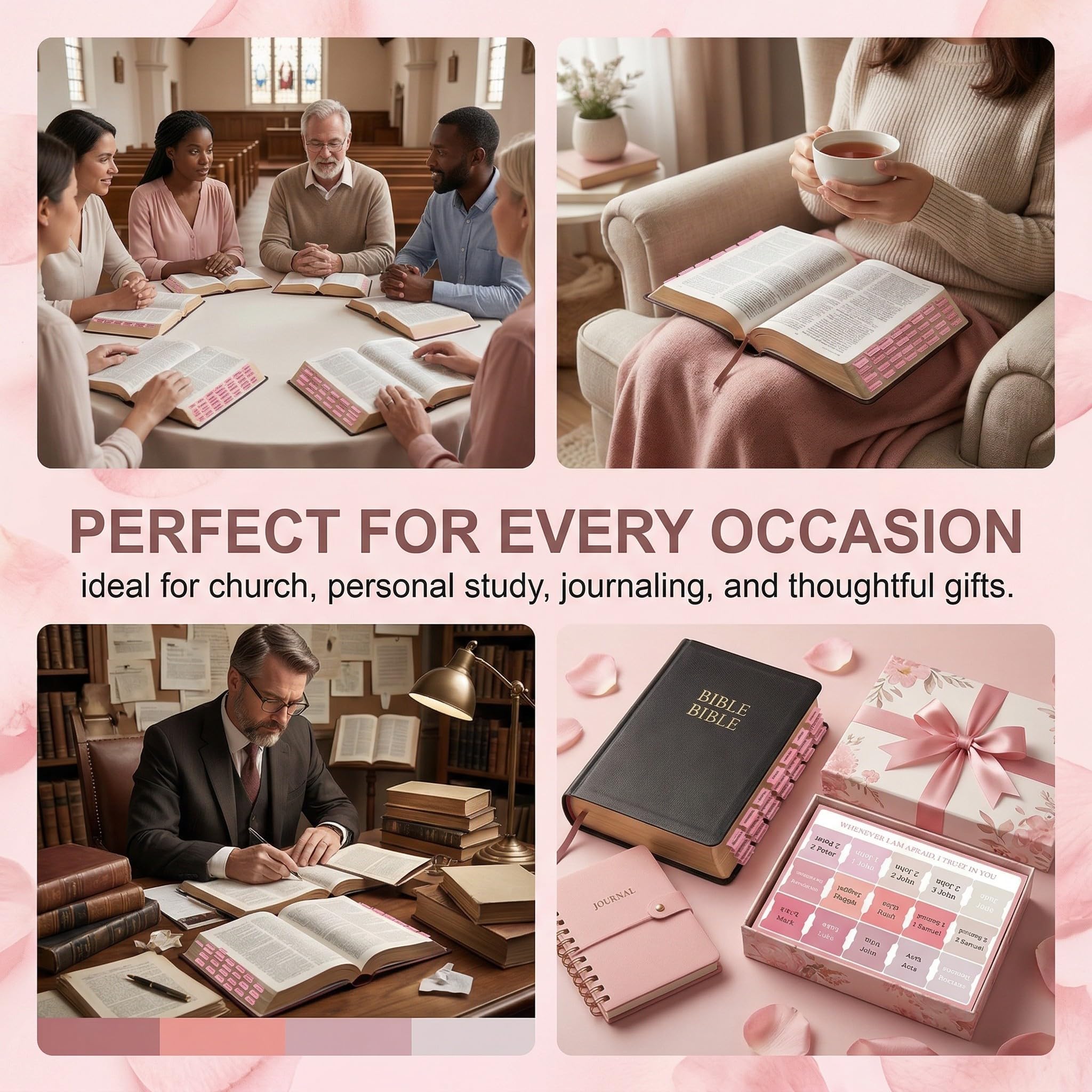 Pestañas Laminadas para la Biblia, 75 Pcs Tablas Biblias Laminadas - Accesorios Bíblicos (Rosa)