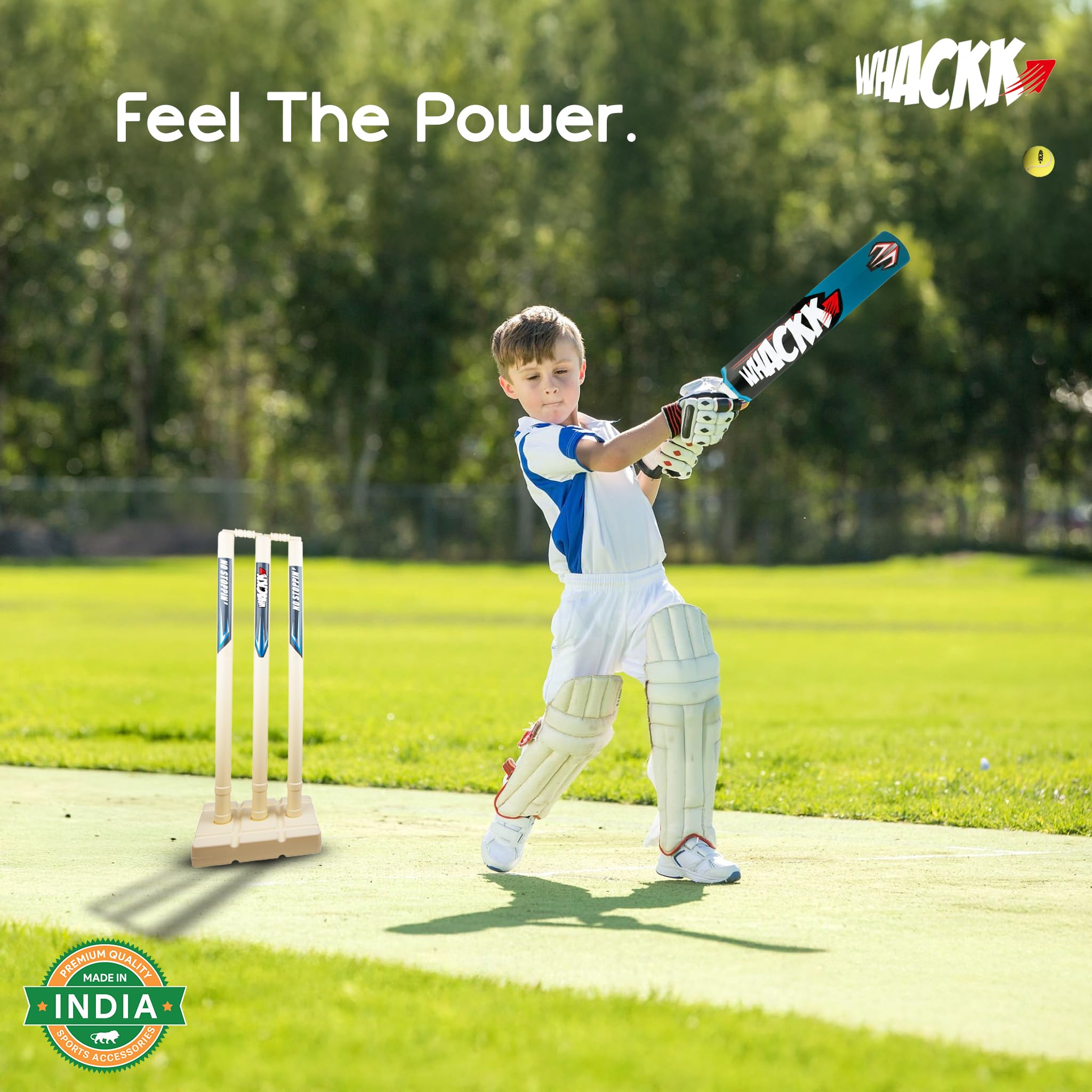 WHACKK Junior Cricket Kit Size 5 Ivory Blue | Complete Cricket Set for Kids Age 8-11 | Beginner Practice Kit for Boys & Girls, Tennis Ball Cricket 1