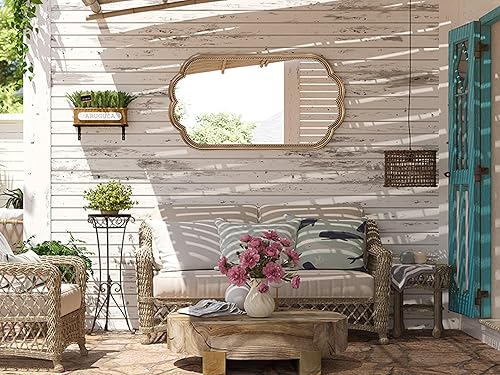 Miniatura 2 de Espejo de pared festoneado, 23 x 42 pulgadas, espejo ovalado dorado con marco de cuentas decorativo, espejos grandes de madera dorada antigua para