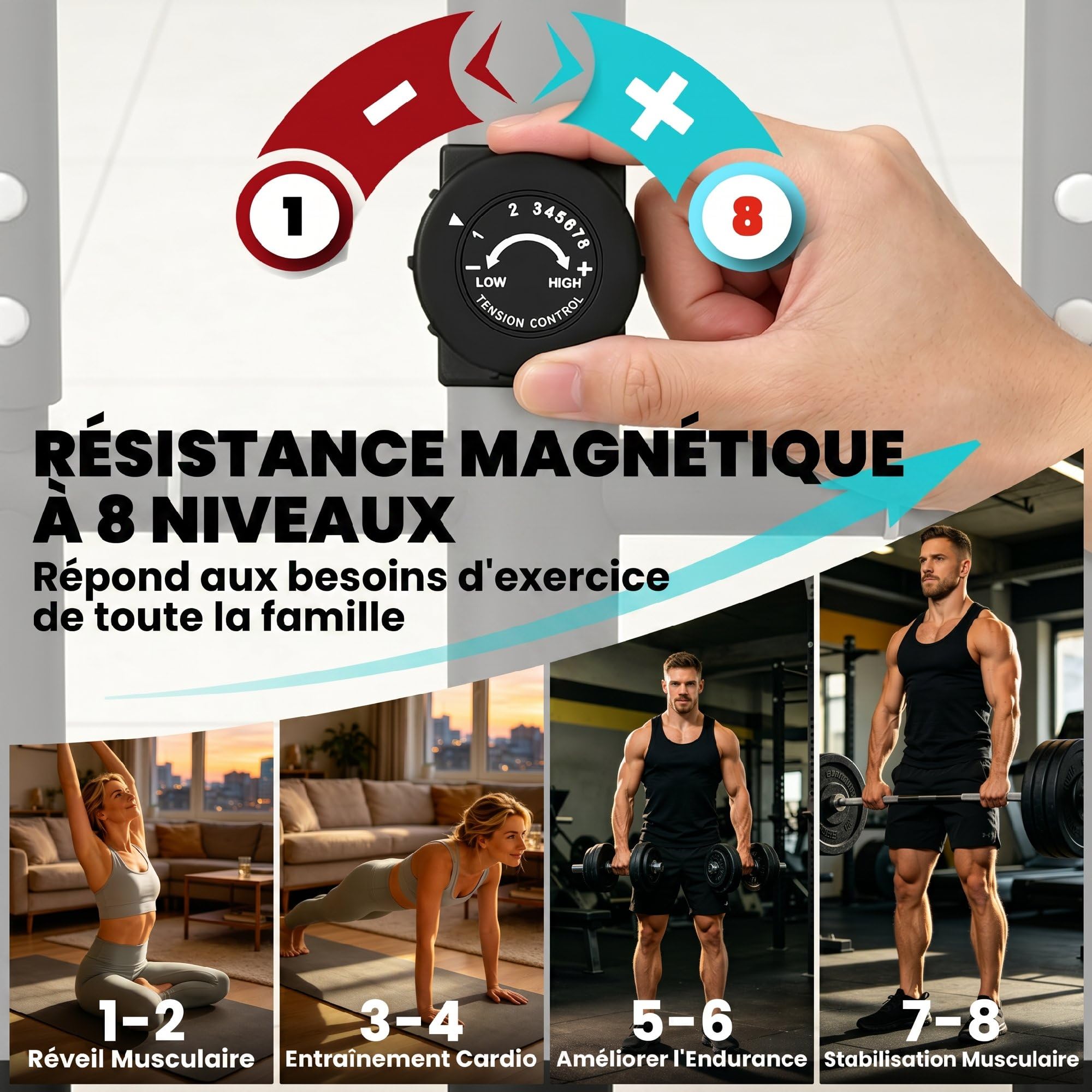 SPORTNOW Vélo Elliptique avec Écran LCD, Résistance 8 Niveaux, Capteur Pouls, Bluetooth APP, Support pour Téléphone, Vélo Elliptique Magnétique Charge 120 kg, Gris
