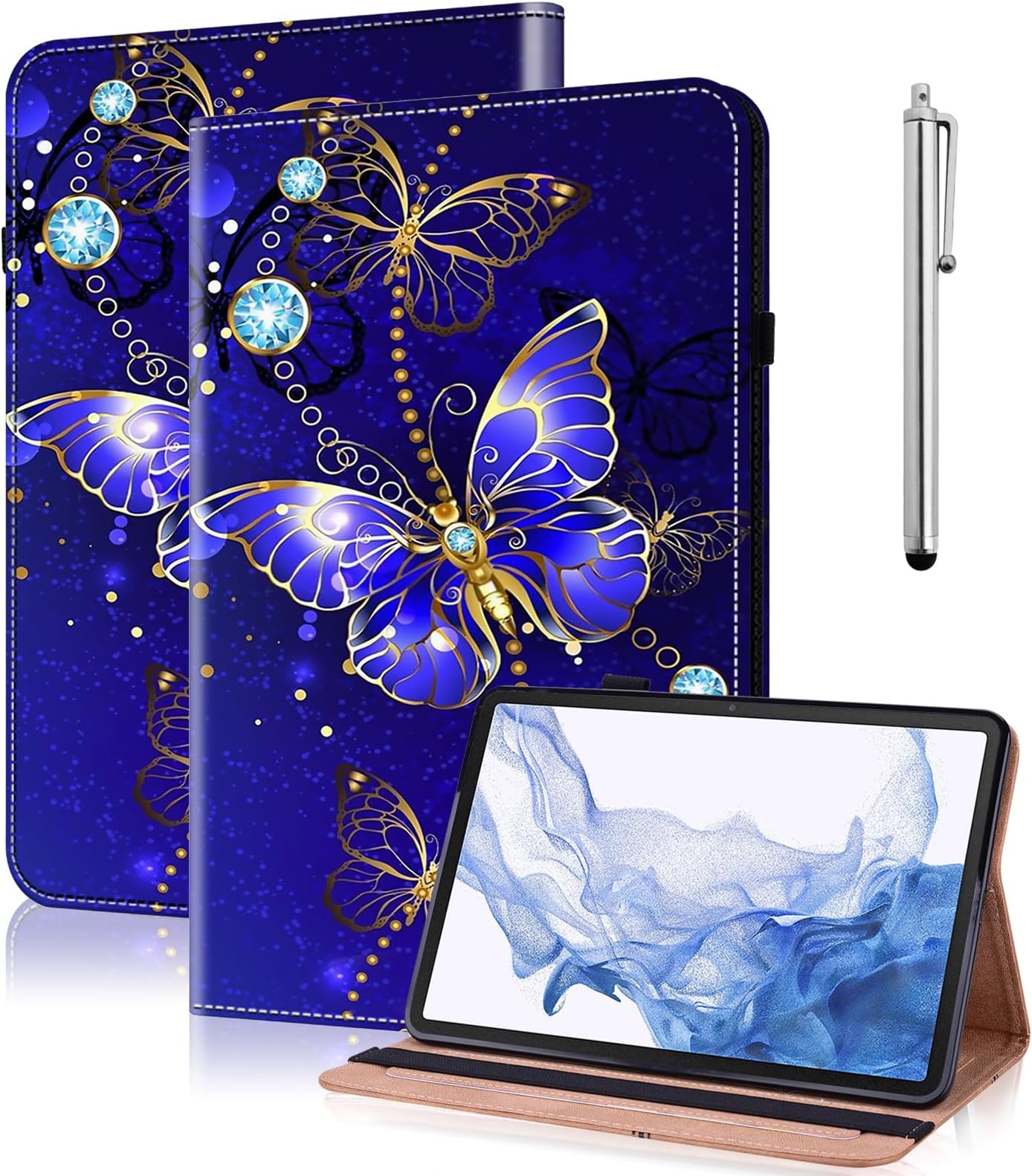 Case for iPad 6th Generation 2018 / 5th Gen 2017 / iPad Air 2 / iPad Air 1 (9.7 Inch),PU Leather Folio Stand Wallet Case with Elastic Band Stylus for iPad 9.7" - Diamond Butterfly