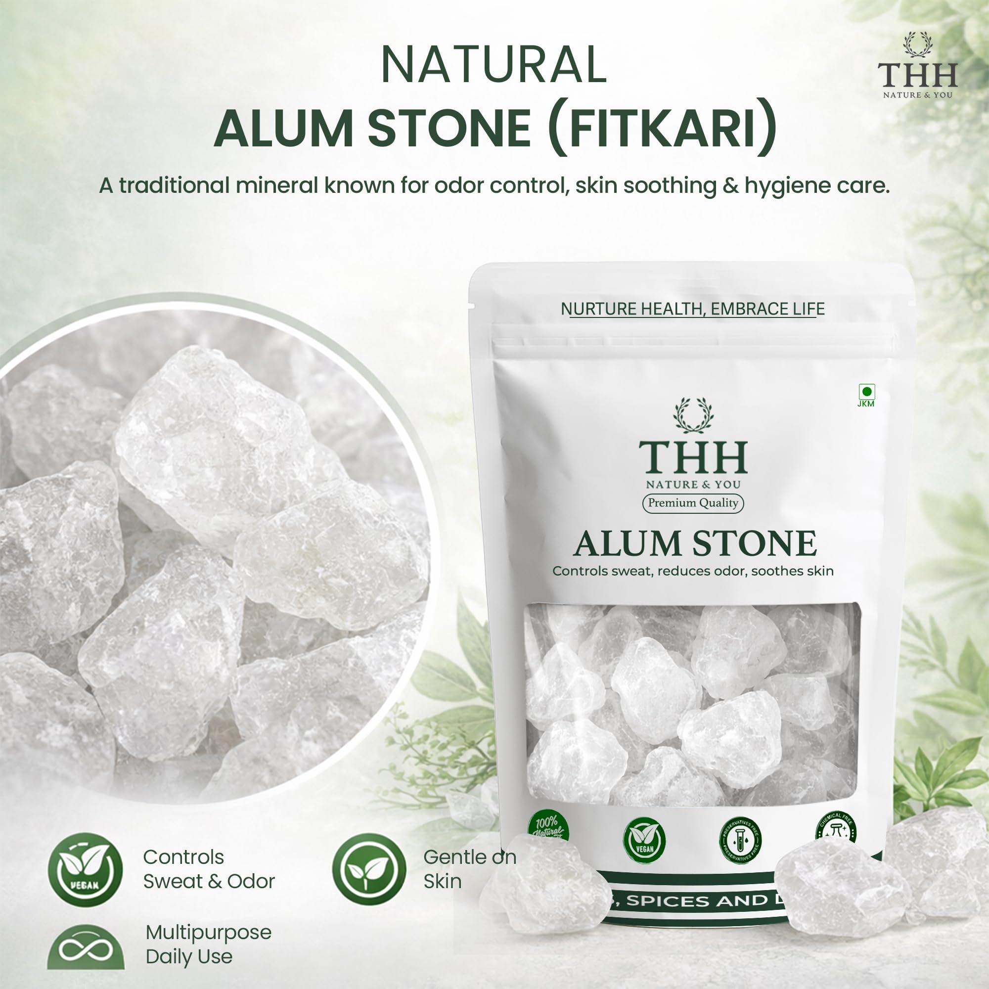 THH Fitkari Solid Alum Stone 800g - Natural Fitkari for Water Purification, Vastu, and Shaving | Multi-Purpose Alum Stone for Home, Skin Care, and Health | Pure, Safe, and Effective