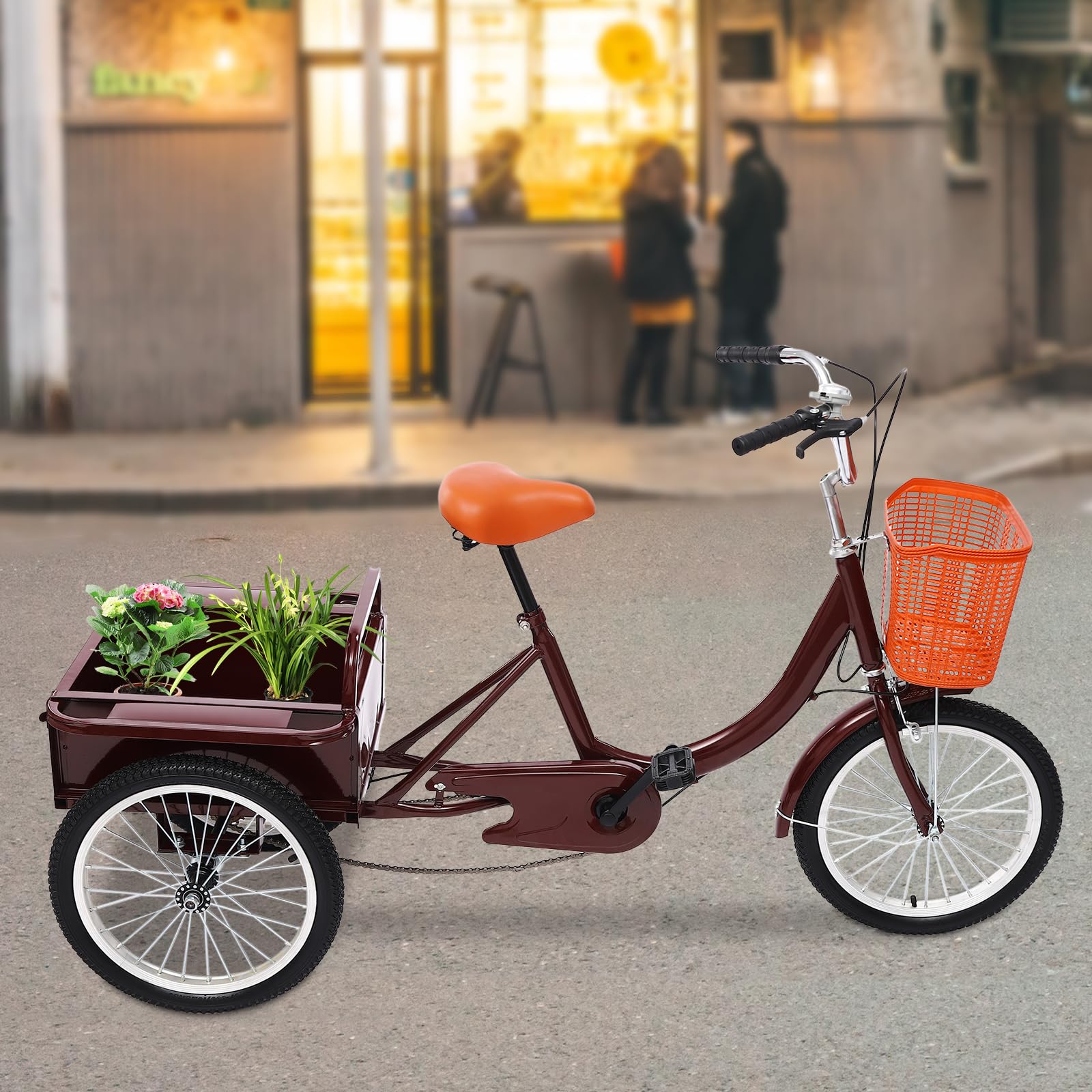 17 Zoll Dreirad für Erwachsene, 3 Räder Fahrrad, Dreirad-Fahrrad, Cruise Bikes mit Einkaufskorb, Seniorenfahrrad für Reisen, Einkaufen, Hochkohlenstoffstahl und Aluminiumlegierung (Rot)