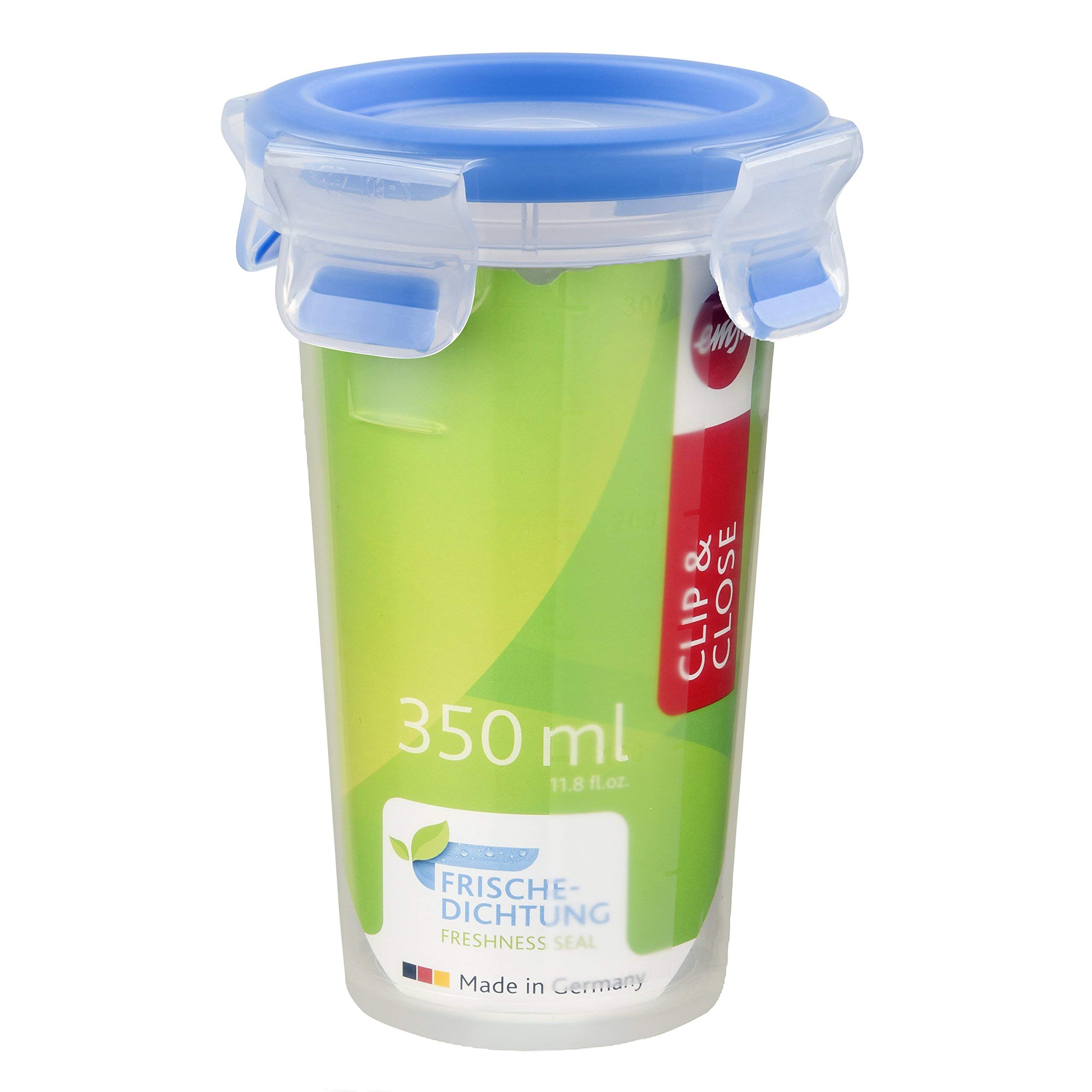 Emsa 508550 Clip & Close round food storage container 0.35 litres, transparent/blue