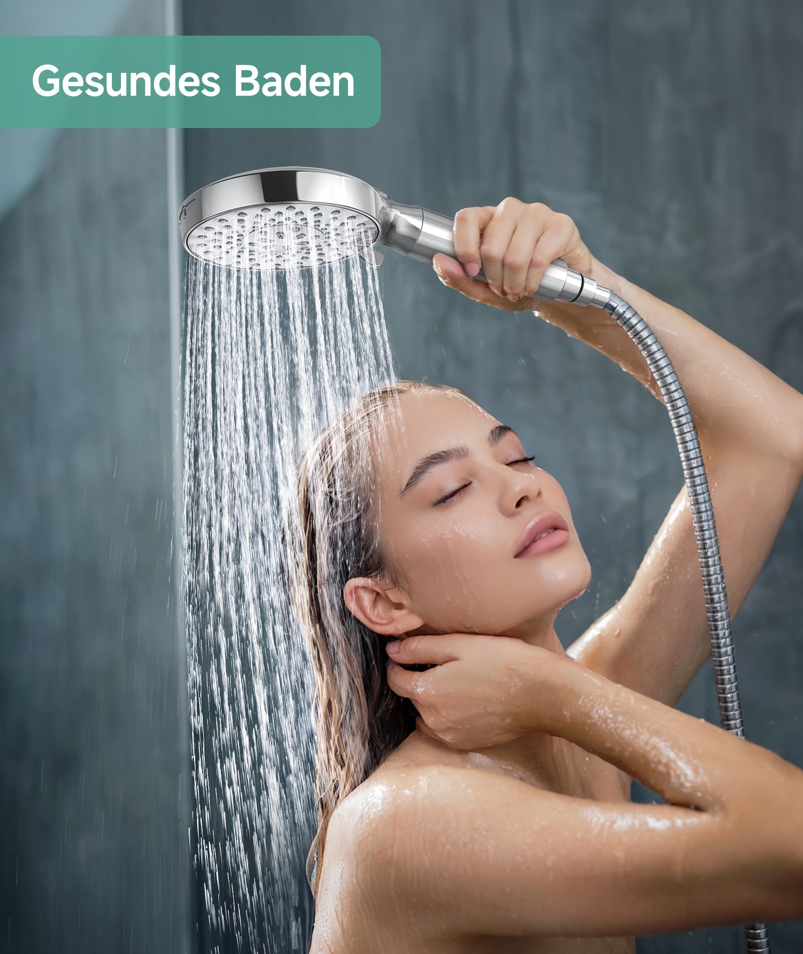 SR SUN RISE Duschkopf mit Filter, Duschkopf mit Schlauch und Filterpatronen, 9-Funktionen-Handbrause mit 4 Duschfilter, Hochdruck Handbrause für Hartes Wasser, Rest-Chlor, Schwermetall, Bakterien