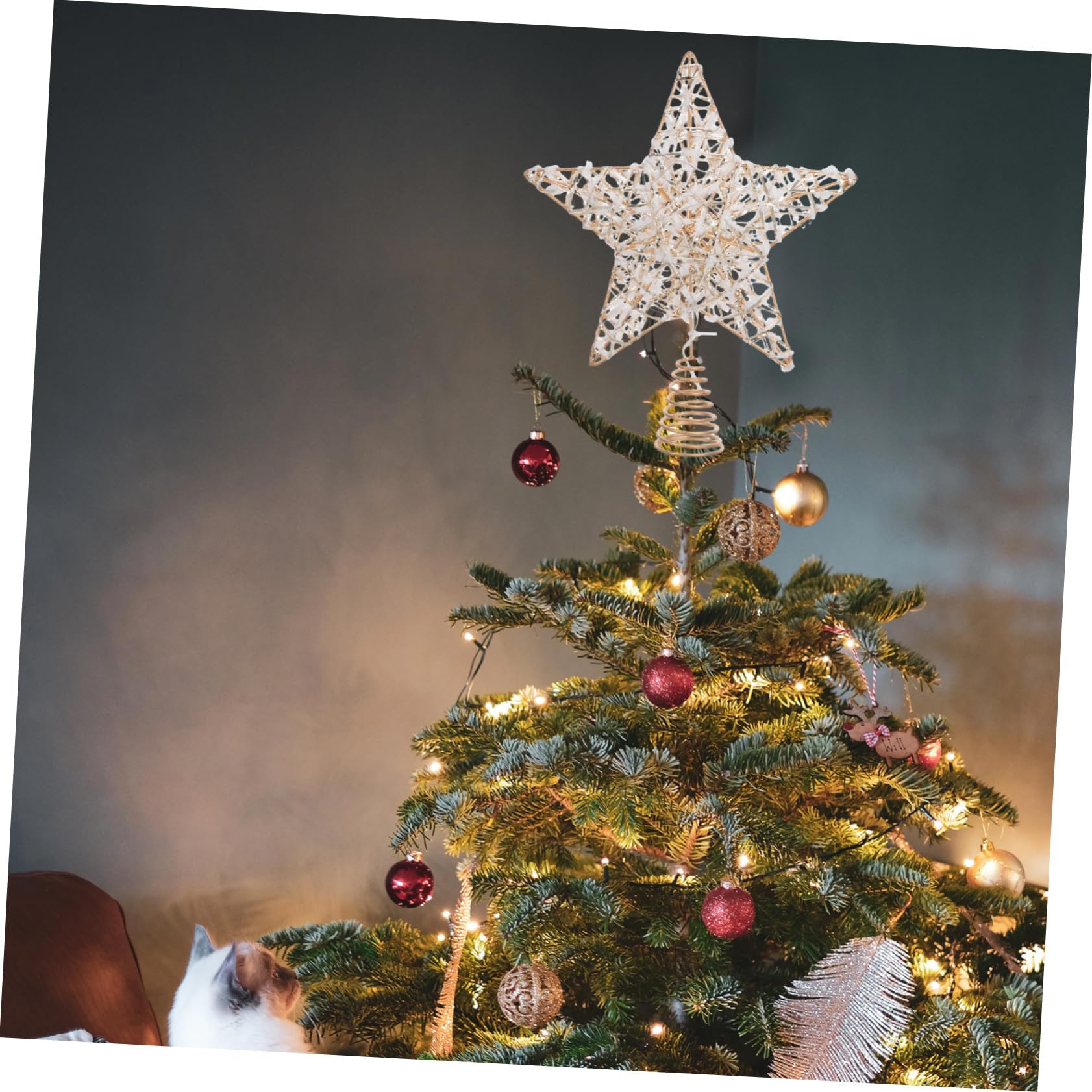 TOPBATHY Punta per Albero Stella con Luci LED in Metallo Ornamenti per Cima Albero di Natale Luminosi per Decorazioni Natalizie