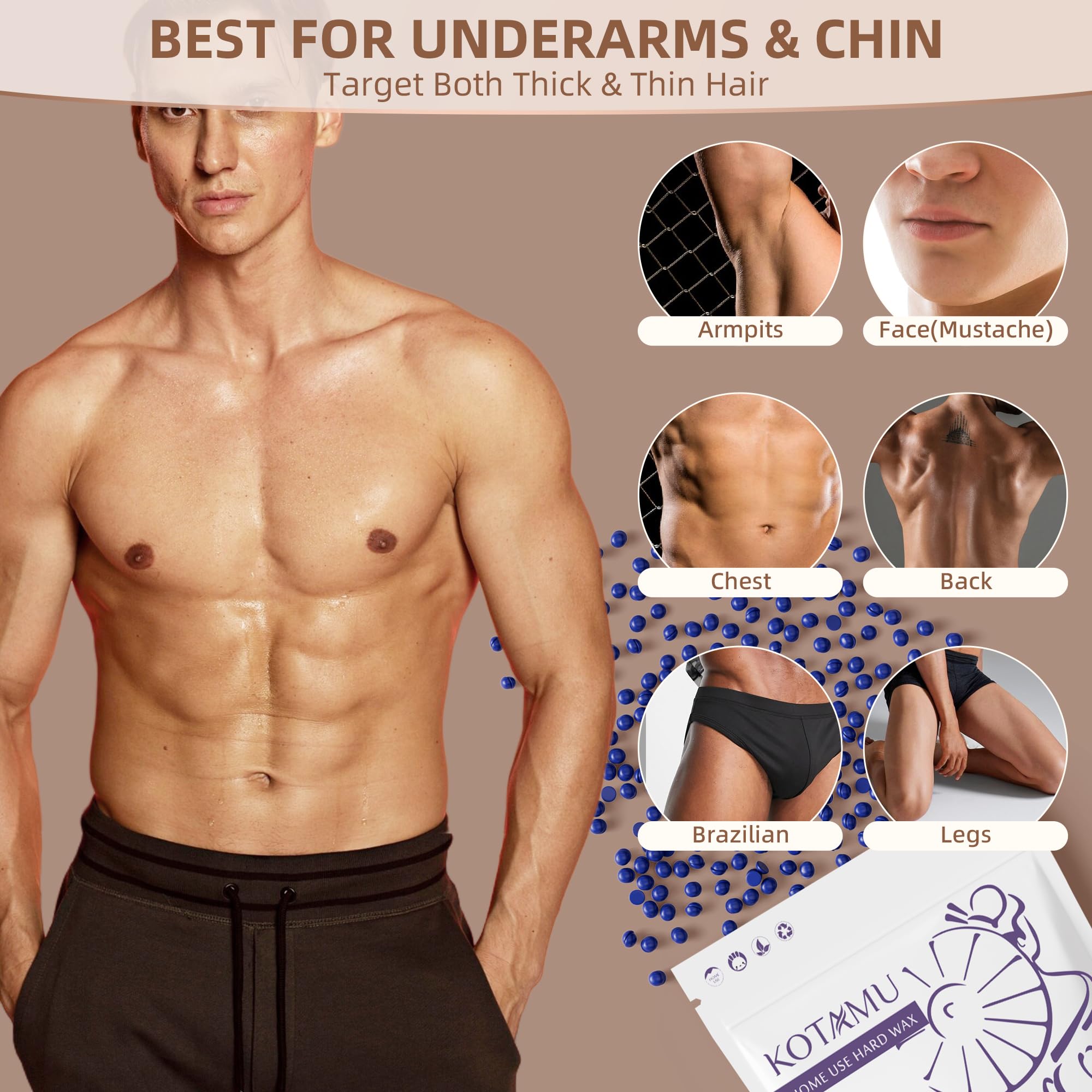 KOTAMU Wax Beads for Hair Removal - Professional Waxing for Sensitive Skin, Targets Thin Fine Hair, 1lb Beads Ideal for Home Waxing Face, Eyebrows, Chin, Body, Legs, Arms, Underarm, Bikini