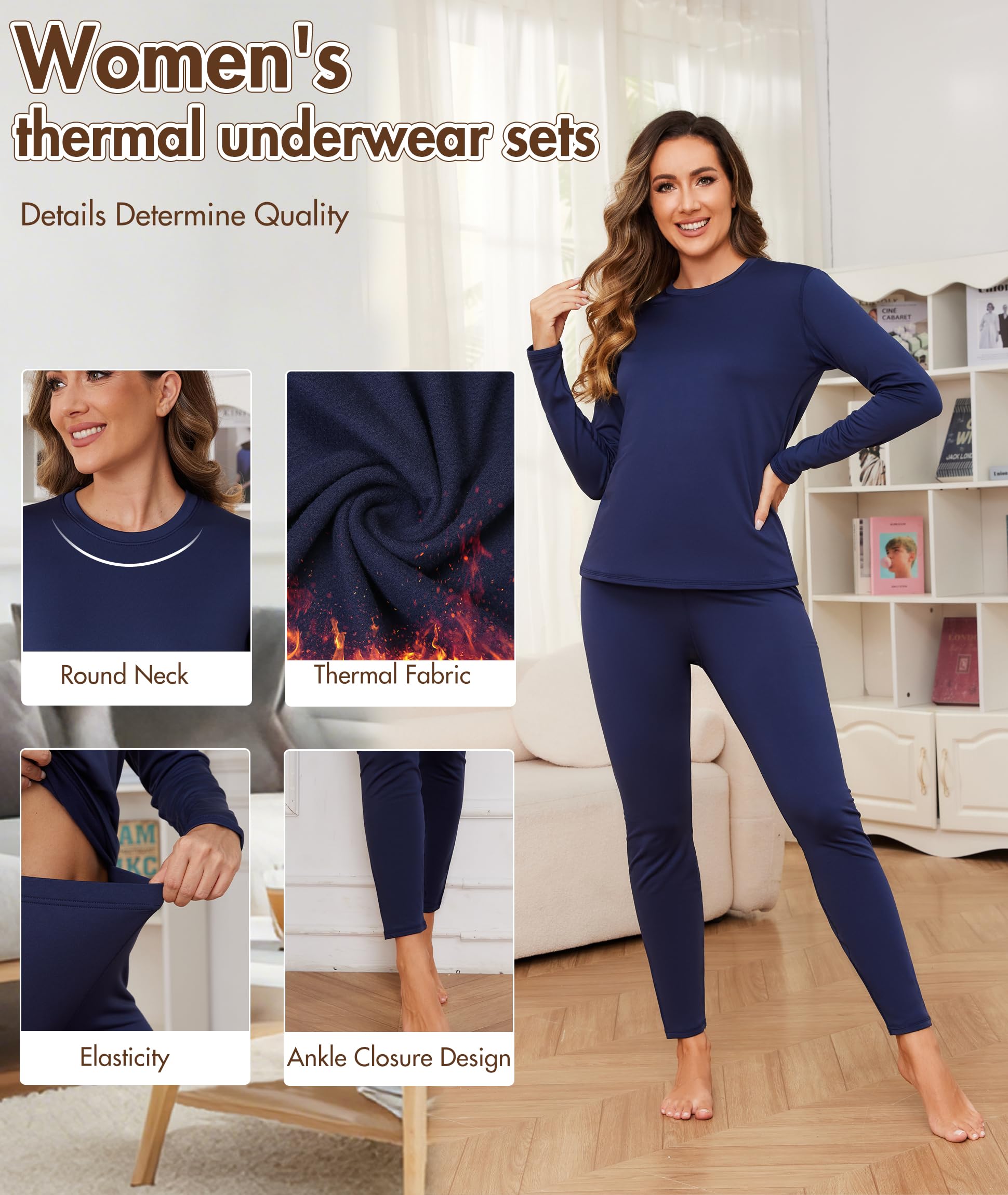 2 Sets Thermal Underwear for Women Long Johns Ultra Warm Fleece Lined Athletic Base Layer Tops & Bottom Pajama