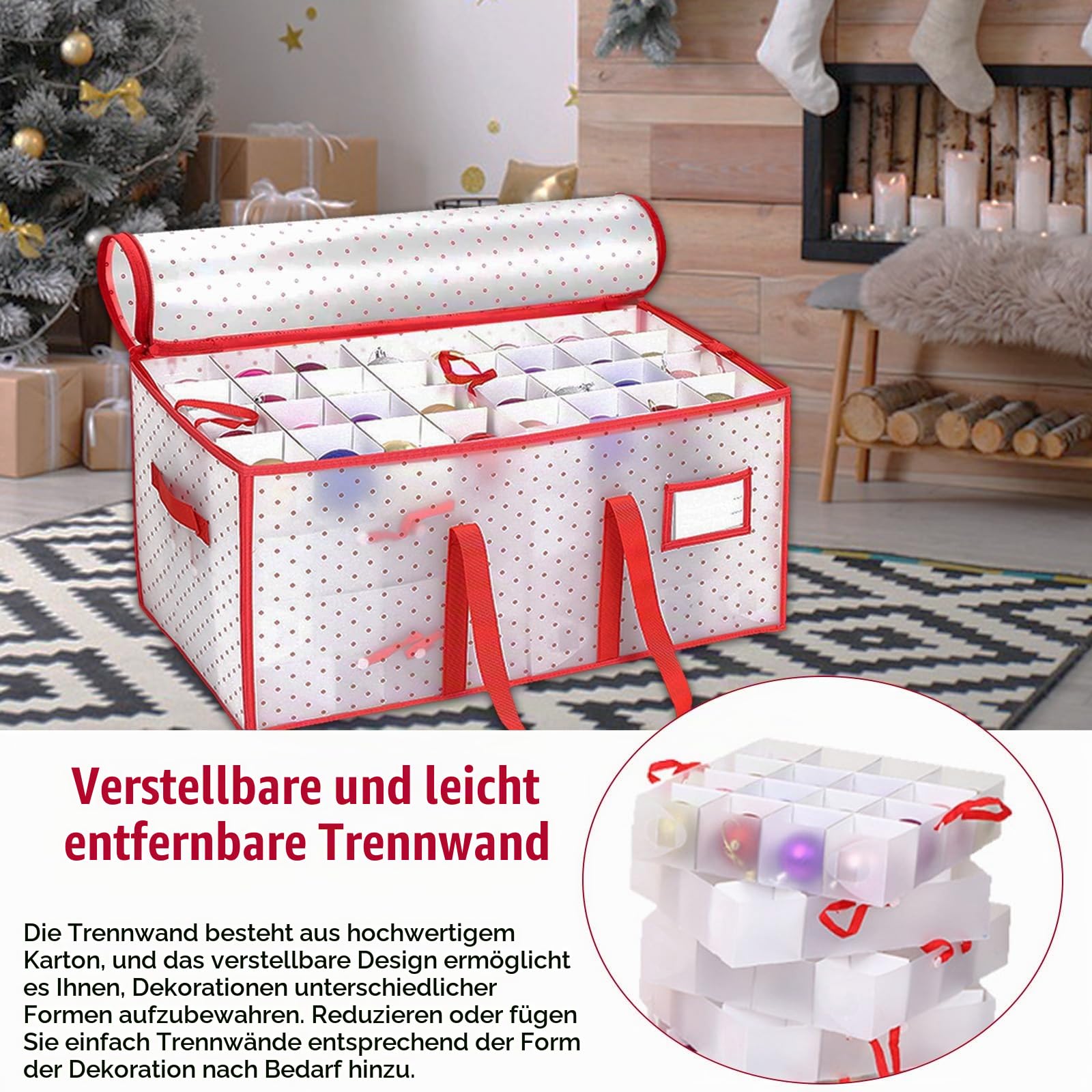 Weihnachtskugeln Aufbewahrung, XL Aufbewahrungsbox für Weihnachtskugeln mit Verstellbaren Trennwänden aus Papier 128 Fächer für Weihnachtsdekorationen oder Dekorationen, Weihnachtskugeln