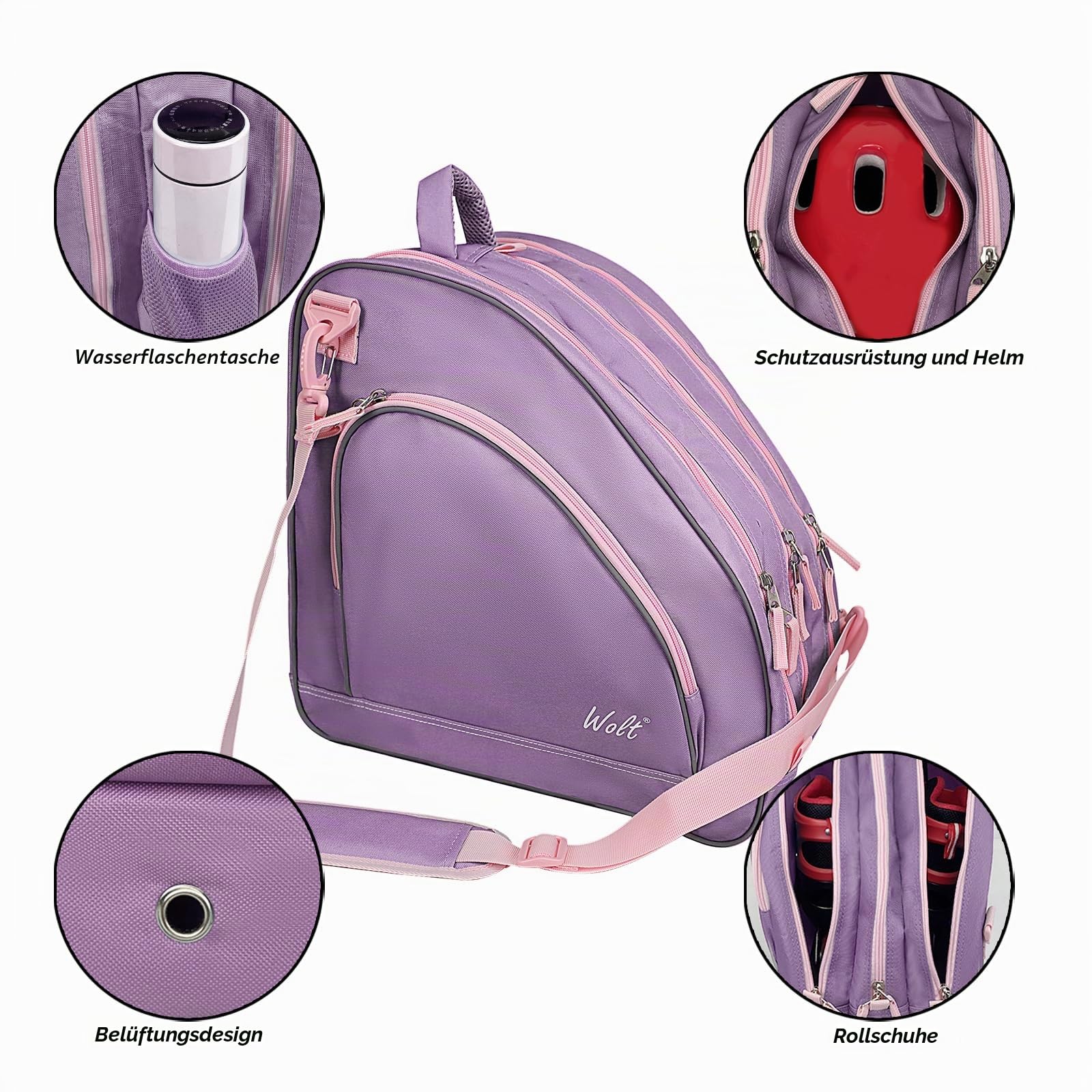 WOLT Schlittschuhtasche Rollschuhtasche | Inline-Skate-Tasche, Premium-Tasche und modische verstellbare Umhängetasche für Jugendliche und Erwachsene.