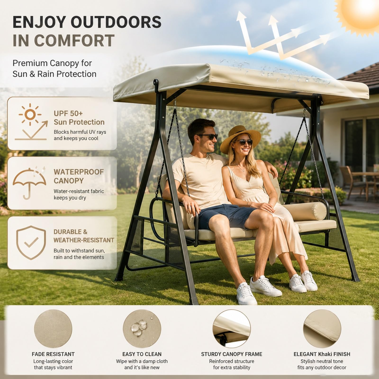 Copridondolo Telo Tetto per Dondolo da Giardino Resistente | Tessuto poliestere 600D 250g/m², resistente agli strappi, protezione solare, facile da pulire(59.8*48.8in)